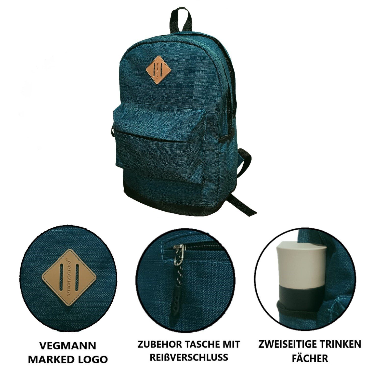 VEGMANN Rucksack TG300 Daypack Schulrucksack, mit Laptopfach bis zu 13 zoll  und mit Tabletfach Wasserdichter Sportrucksack Herren, Damen Und Teenager