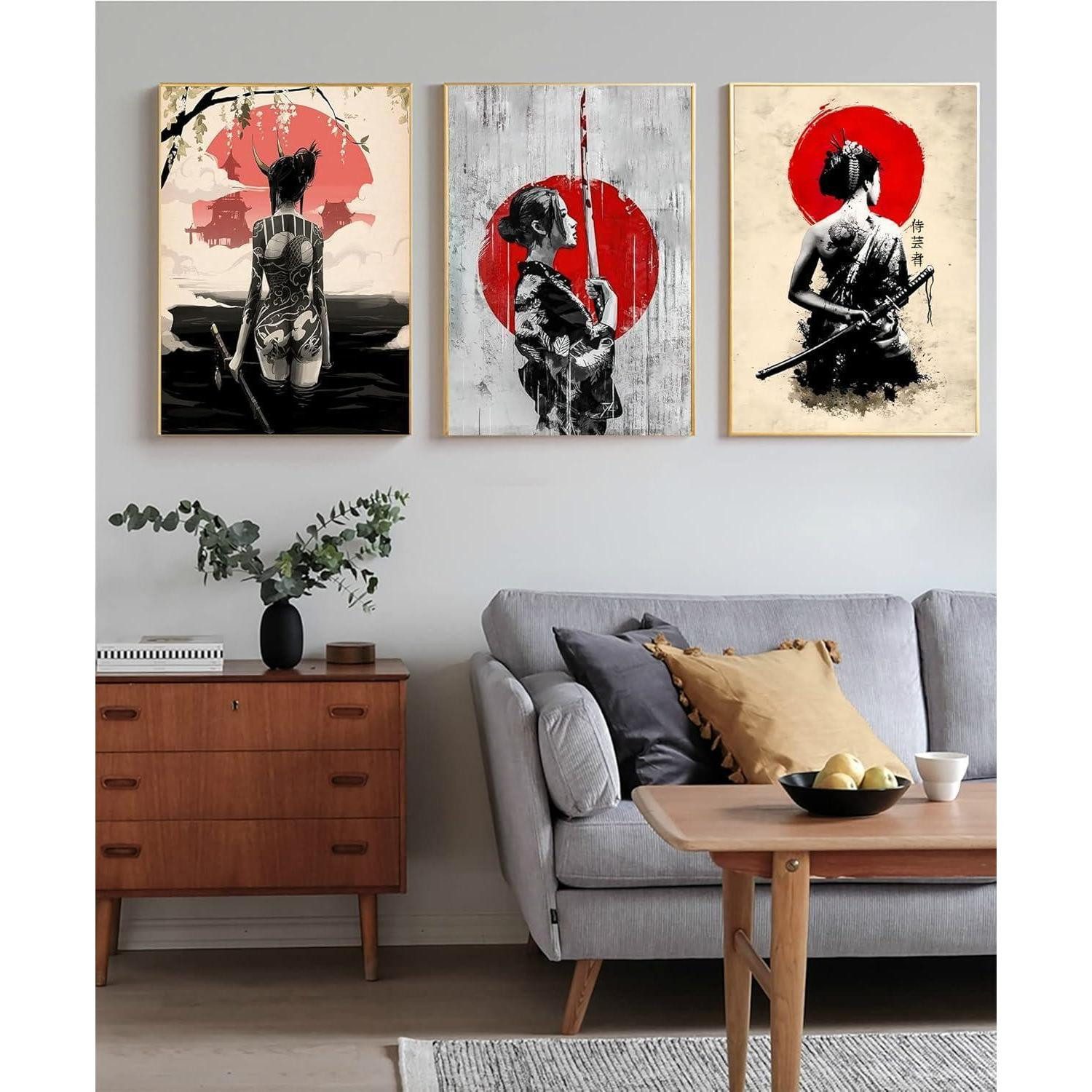 LuxusKollektion Leinwandbild Leinwandbilder Japanisch Frau Kunstdrucke Wanddeko 3PCS 30x40cm