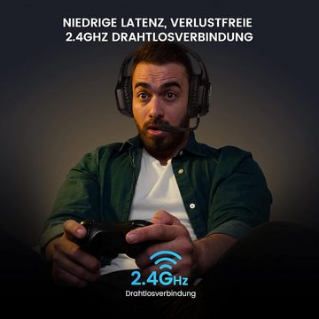 EKSA E1000WT Wireless-Headset (Kabelloser 2,4-G-USB-Gaming-Kopfhörer, 36 Stunden Akkulaufzeit, 3,5-mm-Eingang, Kabelloses Gaming-Headset mit Mikrofon inklusive ENC und RGB-Lichtern)