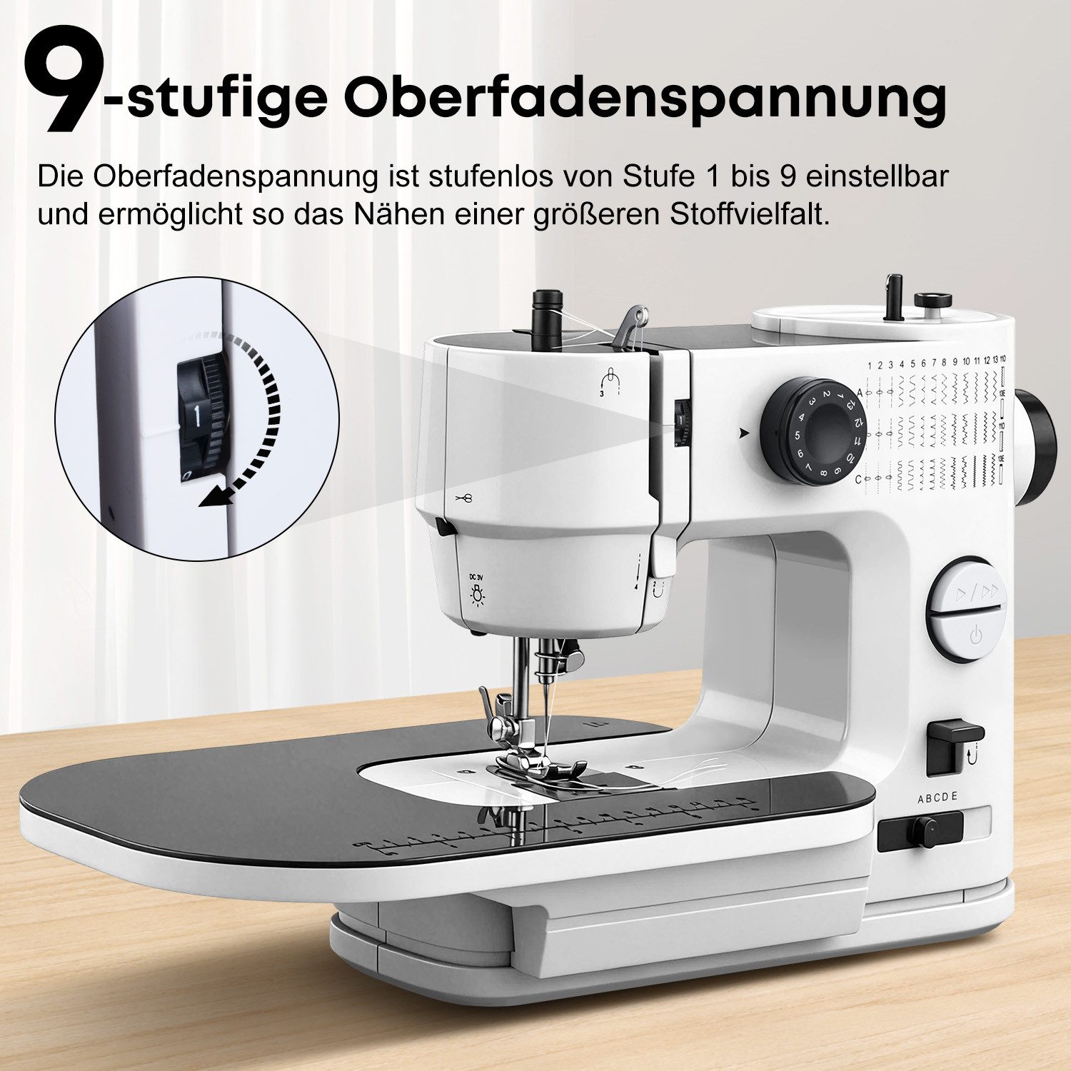 CkeyiN Pro Nähmaschine mit Erweiterungsplattform,Kleine Haushaltsnähmaschine, Jeans Nähen,Doppelnadel, 2 Geschwindigkeit,für Anfänger