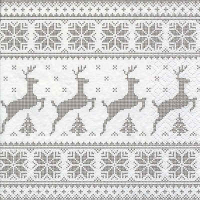 Linoows Papierserviette 20 Servietten Weihnachten Stickmuster Hirsche und Bäumen, (Packung), Motiv Weihnachten Stickmuster Hirsche und Bäumen