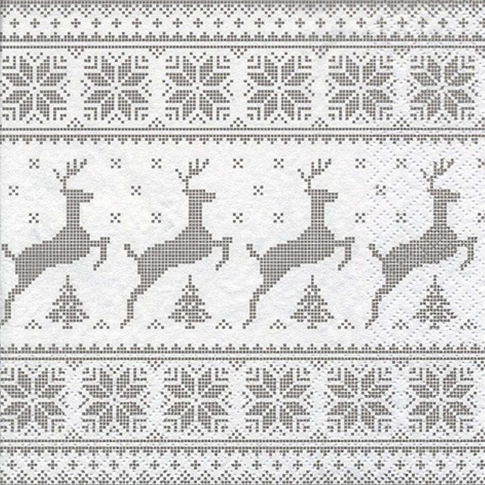 Linoows Papierserviette 20 Servietten Weihnachten Stickmuster Hirsche und Bäumen Motiv Weihnachten Stickmuster Hirsche und Bäumen