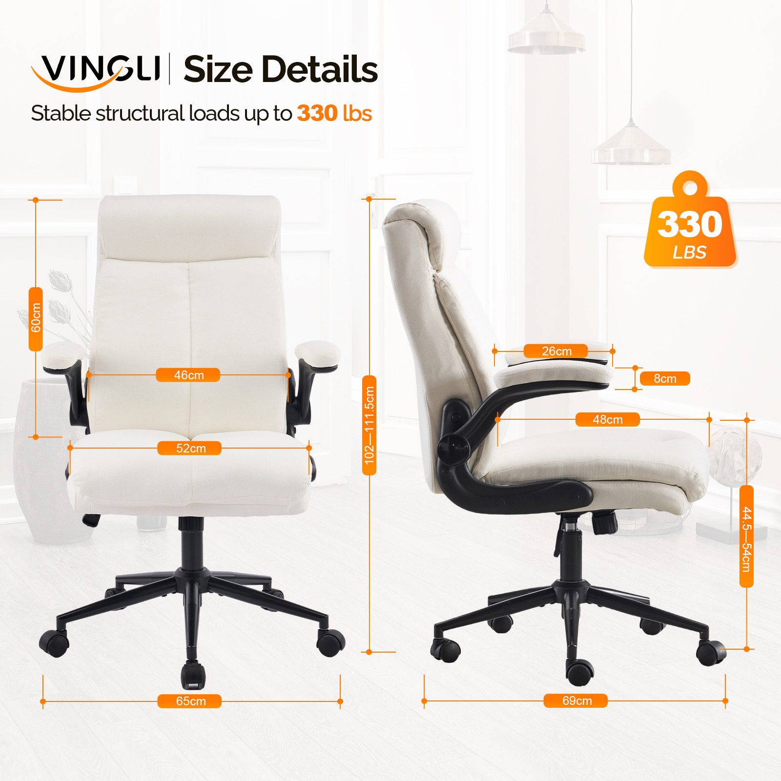 VINGLI Bürostuhl Ergonomischer Schreibtischstuhl mit hochklappbarer Armlehn günstig online kaufen