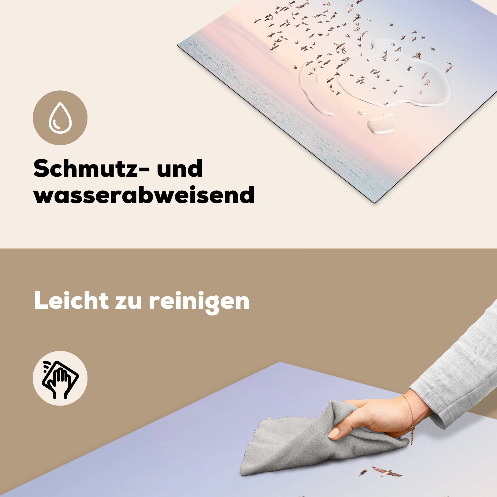 - Meer - Vinyl, Himmel (1 Mobile Natur Ceranfeldabdeckung cm, - tlg), 60x52 nutzbar, Arbeitsfläche Herdblende-/Abdeckplatte Sommer, - MuchoWow Vögel