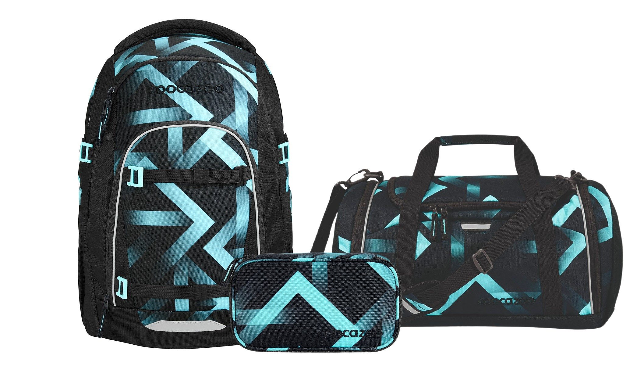coocazoo Schulranzen Schulrucksack-Set MATE Laser Lights 3-teilig (3-teilig), ergonomisch, Körpergröße: 135 - 180 cm, Easy-Grow-System