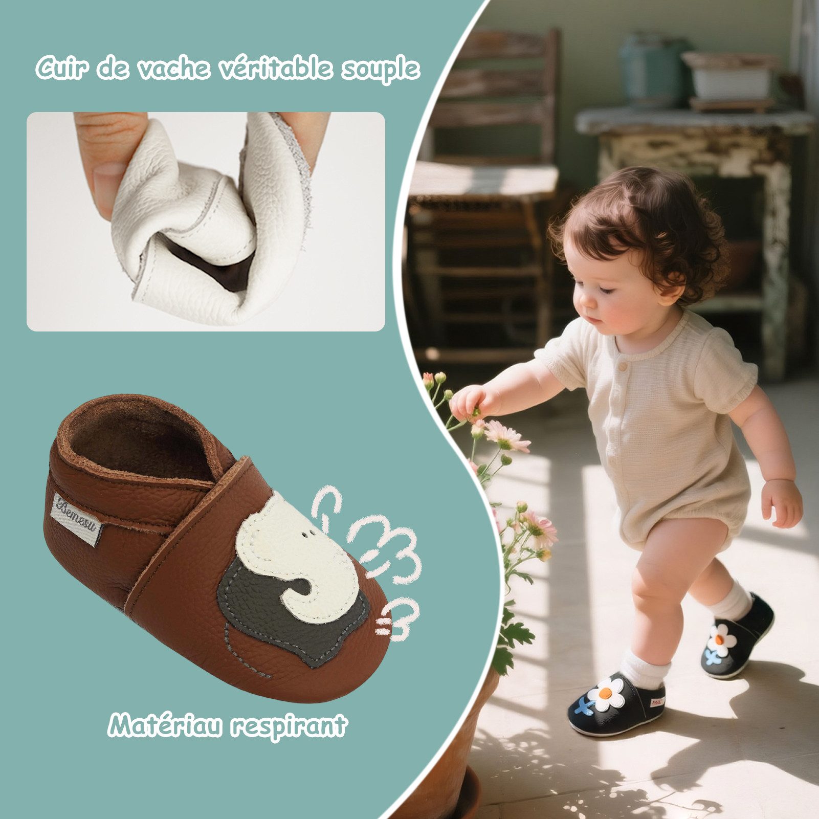 Bemesu Baby Schuhe Leder leicht & weich für erste Schritte Krabbelschuh