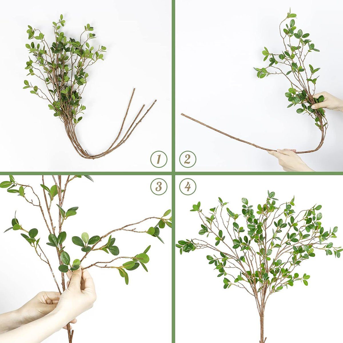 Kunstpflanze 3 Stück Künstliche Grün Stämme Ficus 0.65 m, CTGtree Zweige