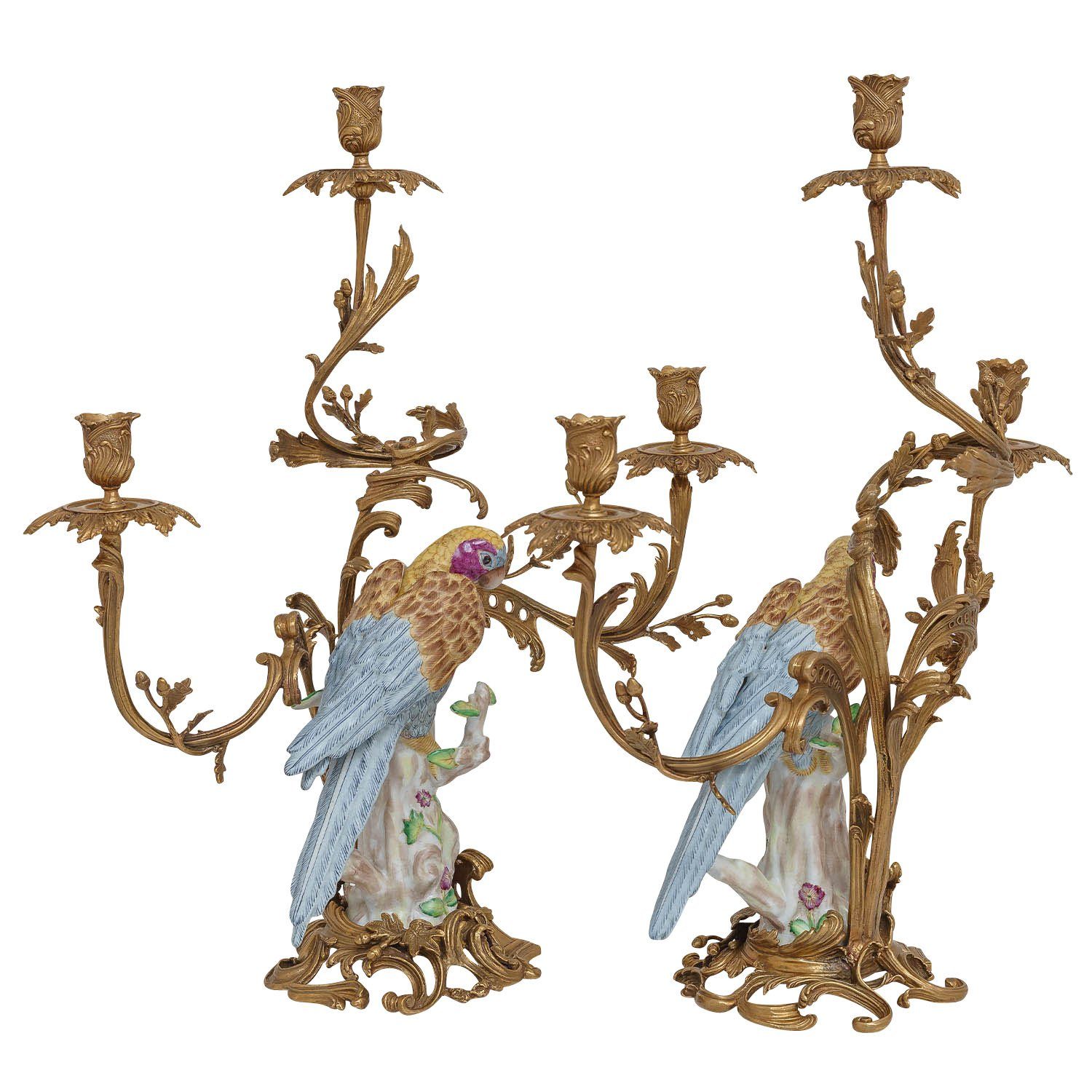 Kerzenständer Kerzenständer Bronze Papagei 2-teilig Aubaho Porzellan Antik Set Kerzenhalter