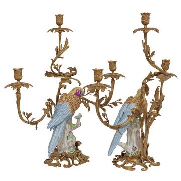 Aubaho Kerzenständer Set 2-teilig Kerzenständer Papagei Kerzenhalter Porzellan Bronze Antik
