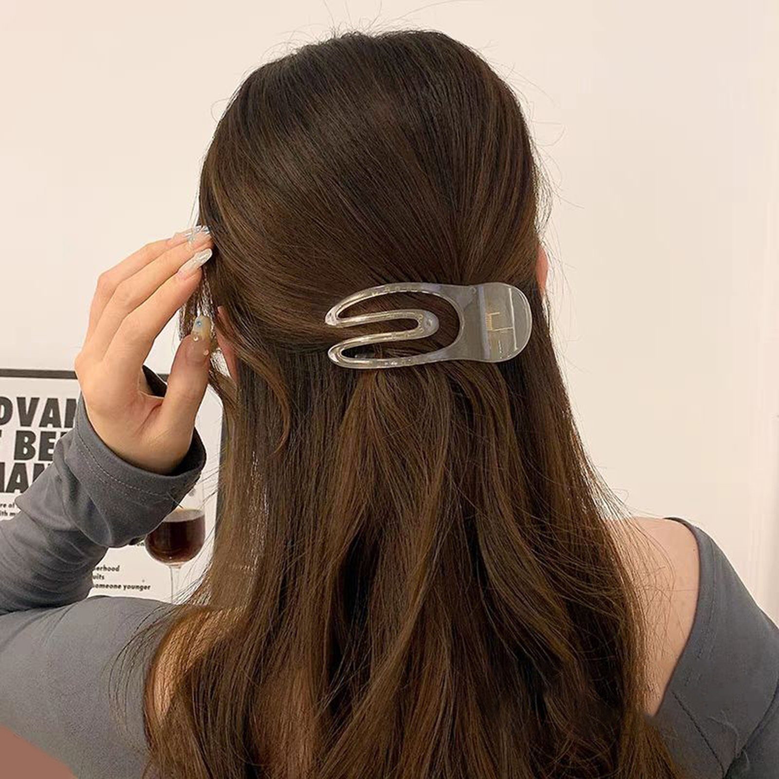 Rutaqian Haarklammer Haarklammer Geleefarbene Clips für Frauen Wild Haarnadel-Kopfschmuck, Modische Haarspangen-Haaraccessoires, Klassischseitig grau