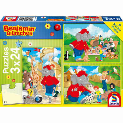 Schmidt Spiele Puzzle Bejamin Blümchen Im Zoo 3 x 24 Teile, Puzzleteile