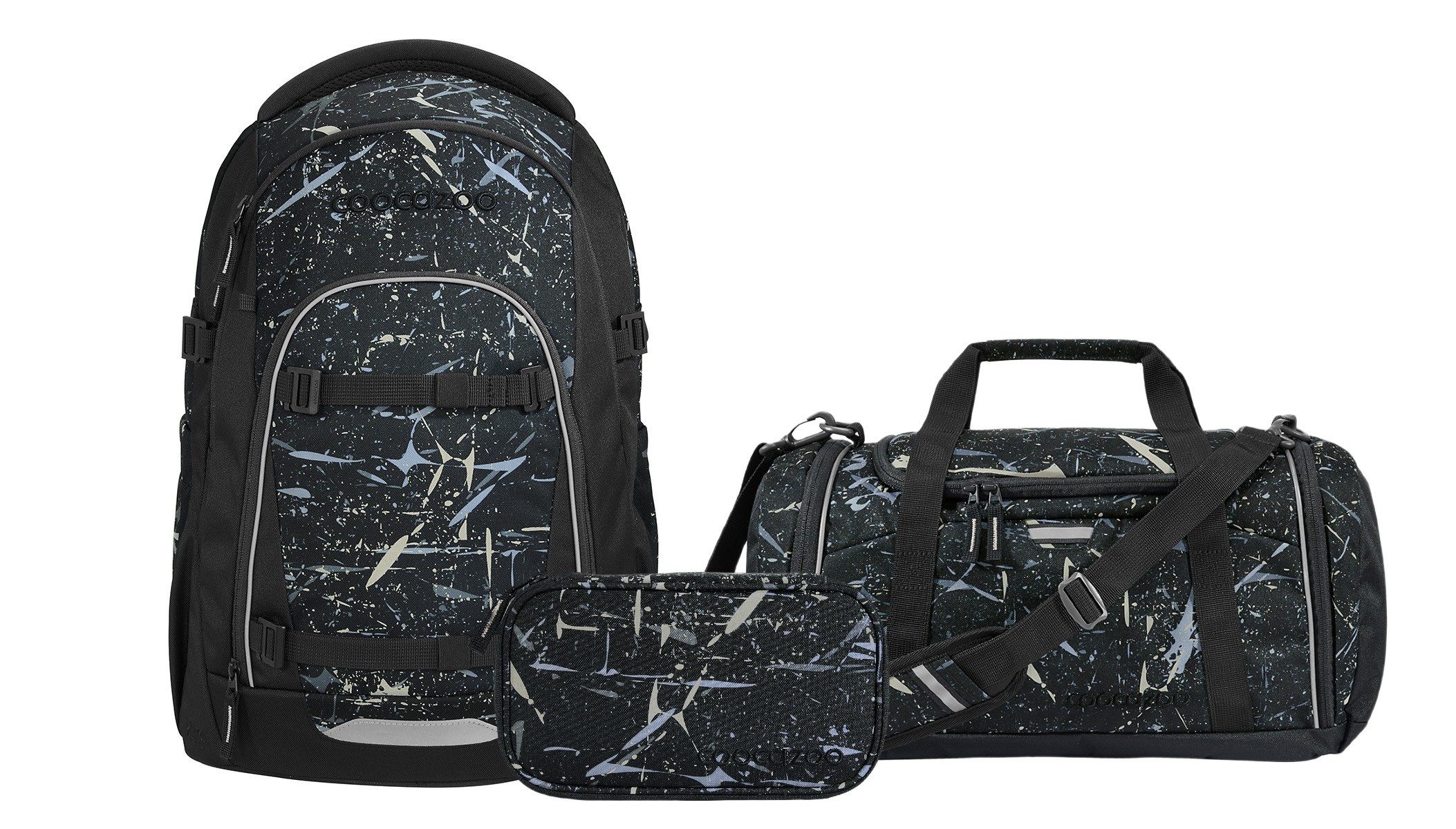 coocazoo Schulranzen Schulrucksack-Set MATE Reflective Splash 3-teilig, Kollektion 26 (3-teilig), ergonomisch, Körpergröße: 135 - 180 cm, Easy-Grow-System