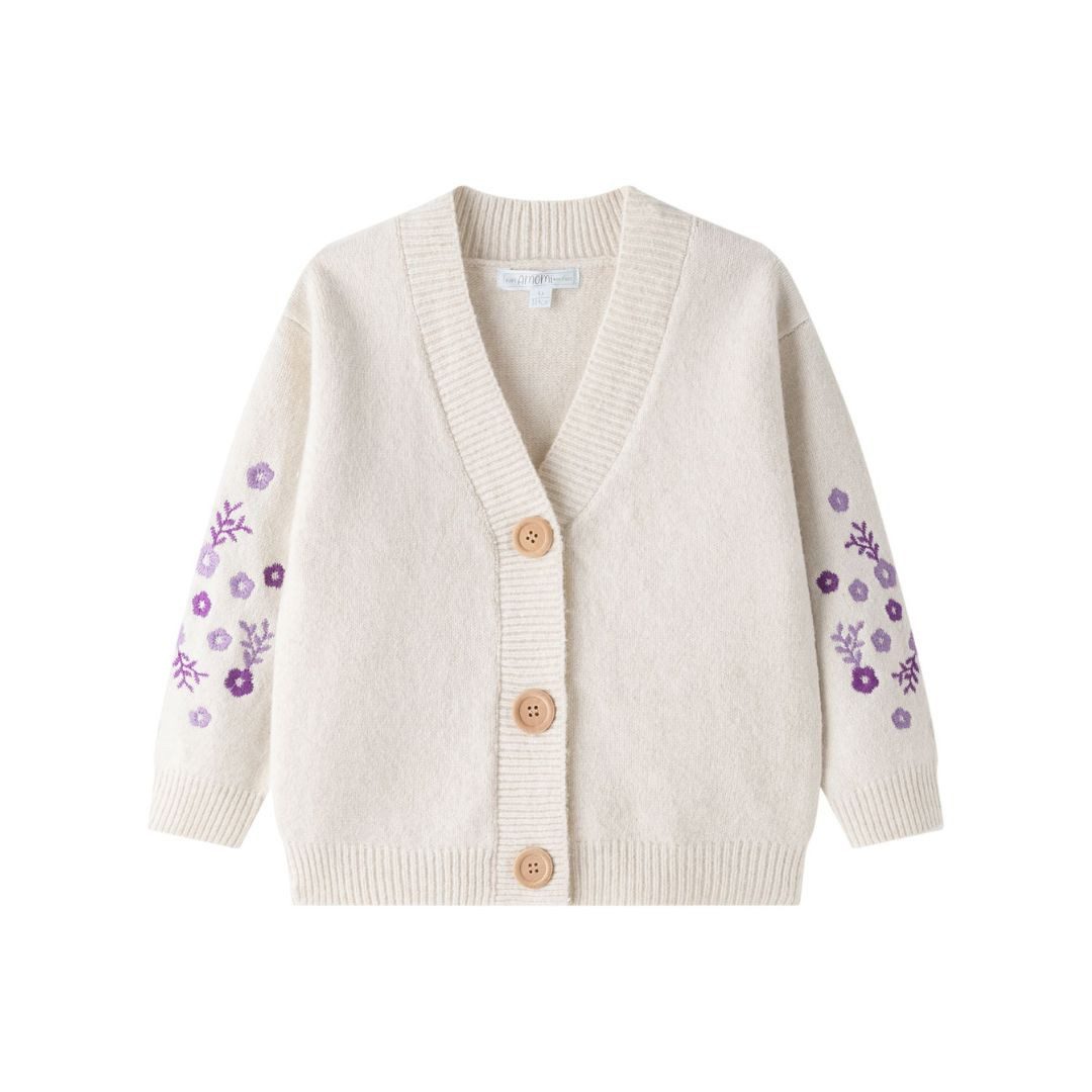 Strickjacke Kinder Cardigan langarm mit Knöpfen und Stickerei für Mädchen