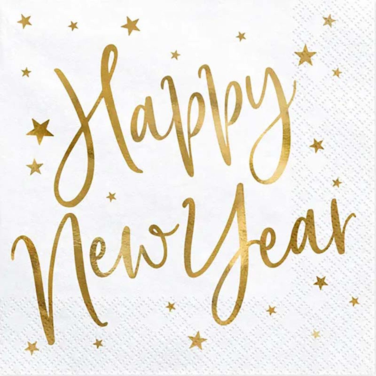partydeco Hängedekoration Servietten Happy New Year 20Stk/33x33cm Weiß