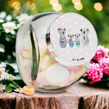 Mr. & Mrs. Panda Vorratsglas L 870ml Koala Familie zwei - Grau Pastell - Geschenk, Koalafamilie, F, Premium Glas, (1-tlg), Vielseitig einsetzbar