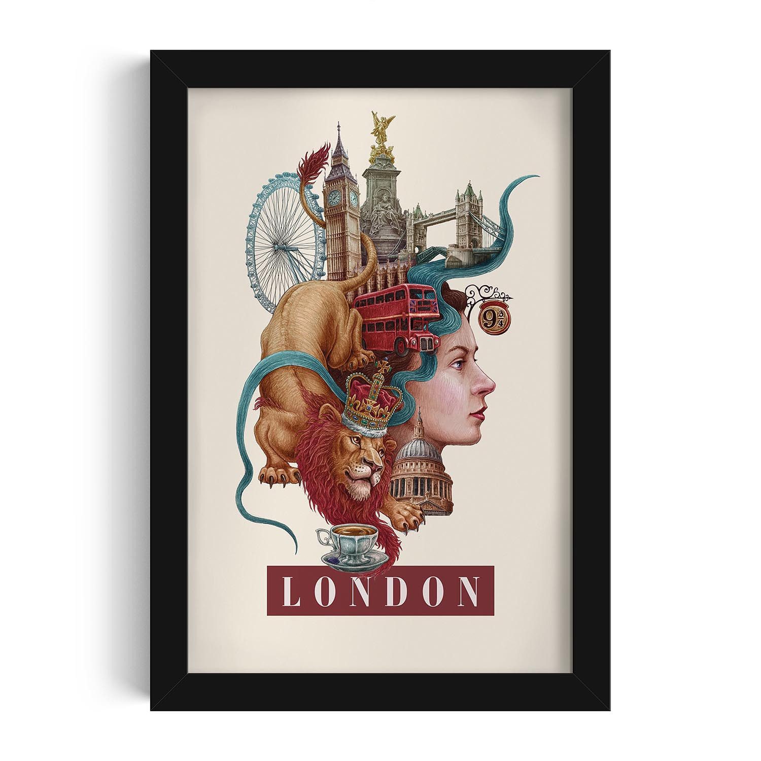 Tulup Bild mit Rahmen London Illustration im Rahmen, Kunstdruck mit Rahmen