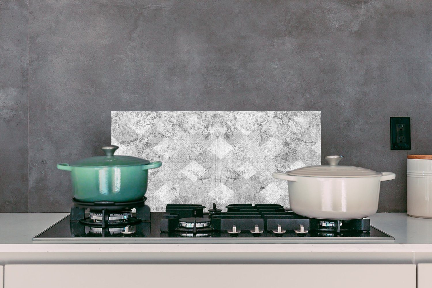(1-tlg), Marmoroptik - 60x30 Schmutzflecken gegen Küchenrückwand Küchen - Marmor Fett MuchoWow Grau - - Vintage, Wandschutz, cm, Strukturen für und