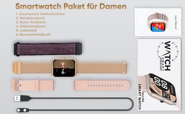 Dachma Smartwatch (1,85 Zoll, Android iOS), Telefonfunktion Damen Whatsapp Funktion schrittzähler Uhr 3 Armband
