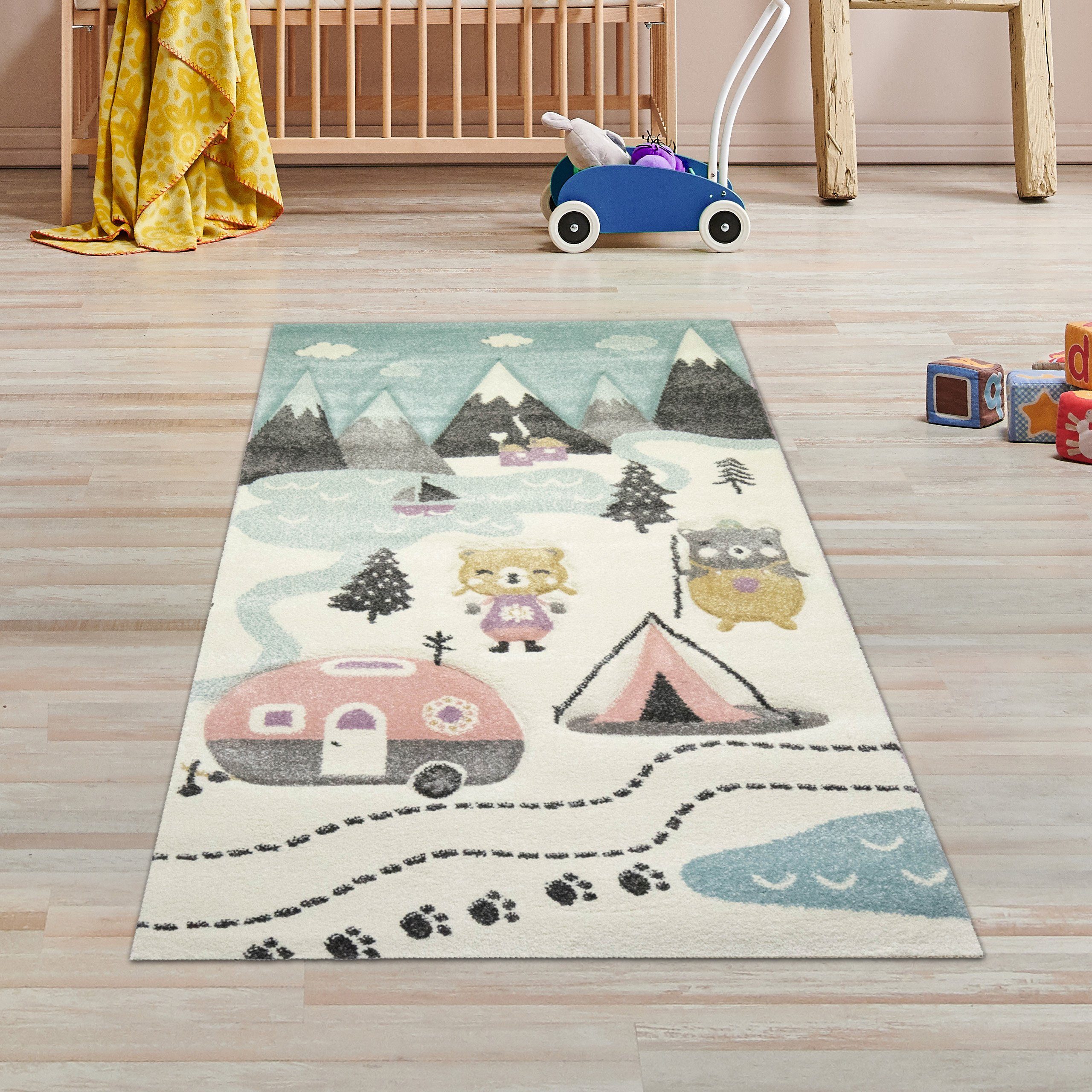 Teppich Kinderteppich mm rechteckig, 13 Kinderzimmer Blau, Bären Höhe: TeppichHome24, Wohnwagen