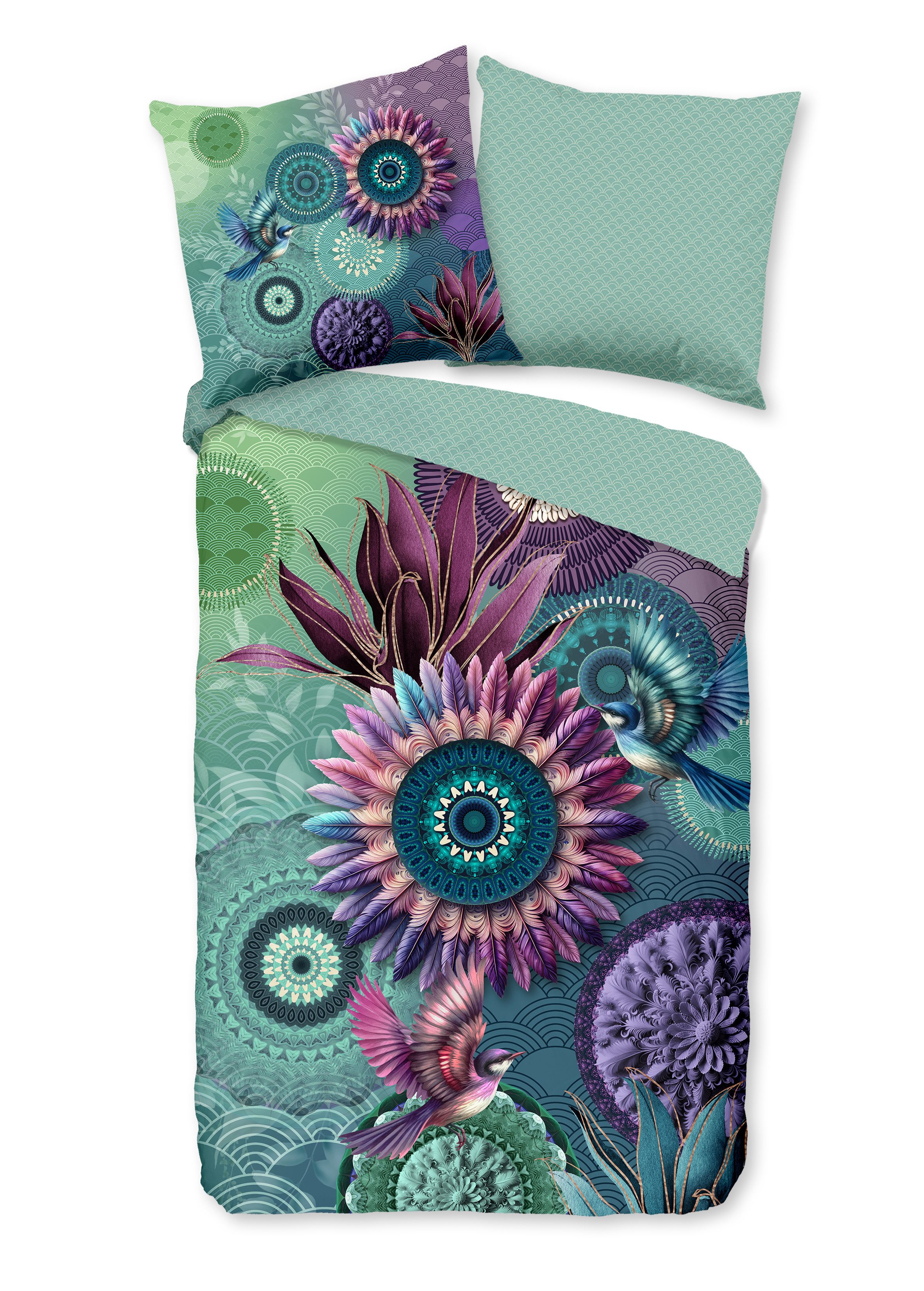 Bettwäsche Bettwäsche 135x200 + 1 x 80x80 cm Mako Satin Vespera Mandalas mit Pfl