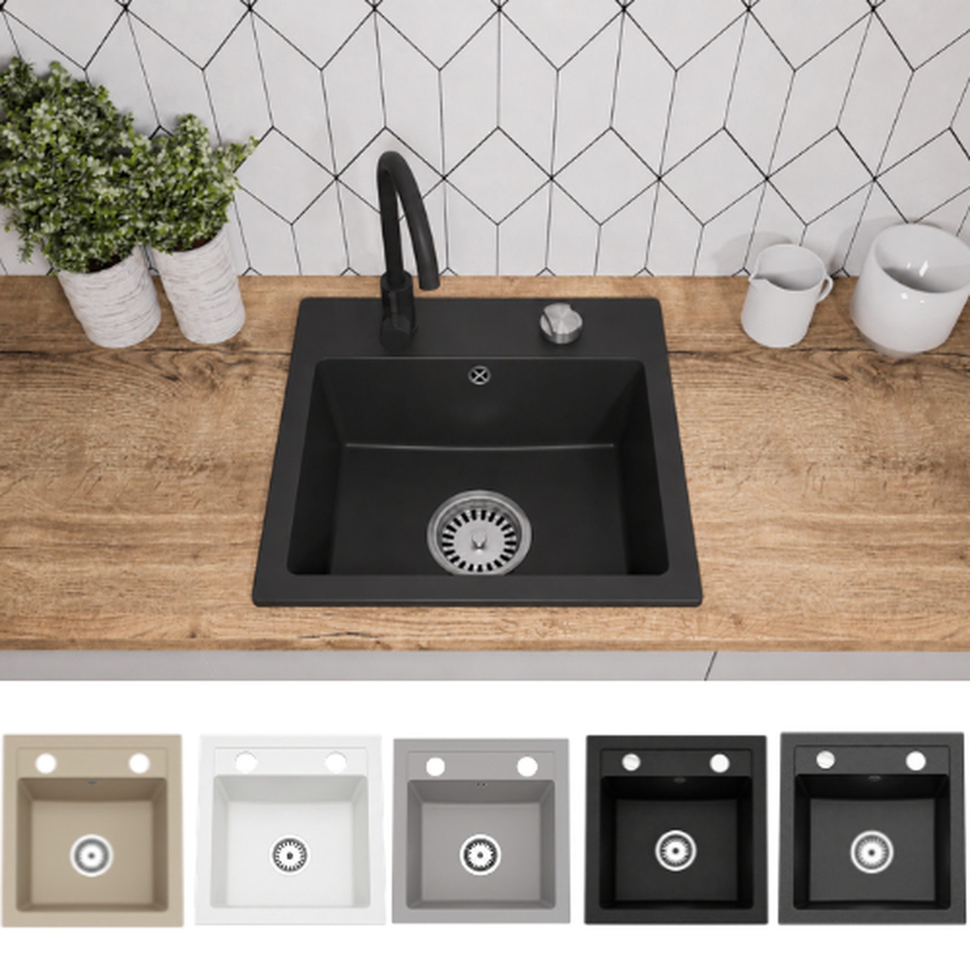 Faizee Home Granitspüle Faizee Home, Granitspüle Compact 44×41,5 cm – Küchenspüle Spülbecken