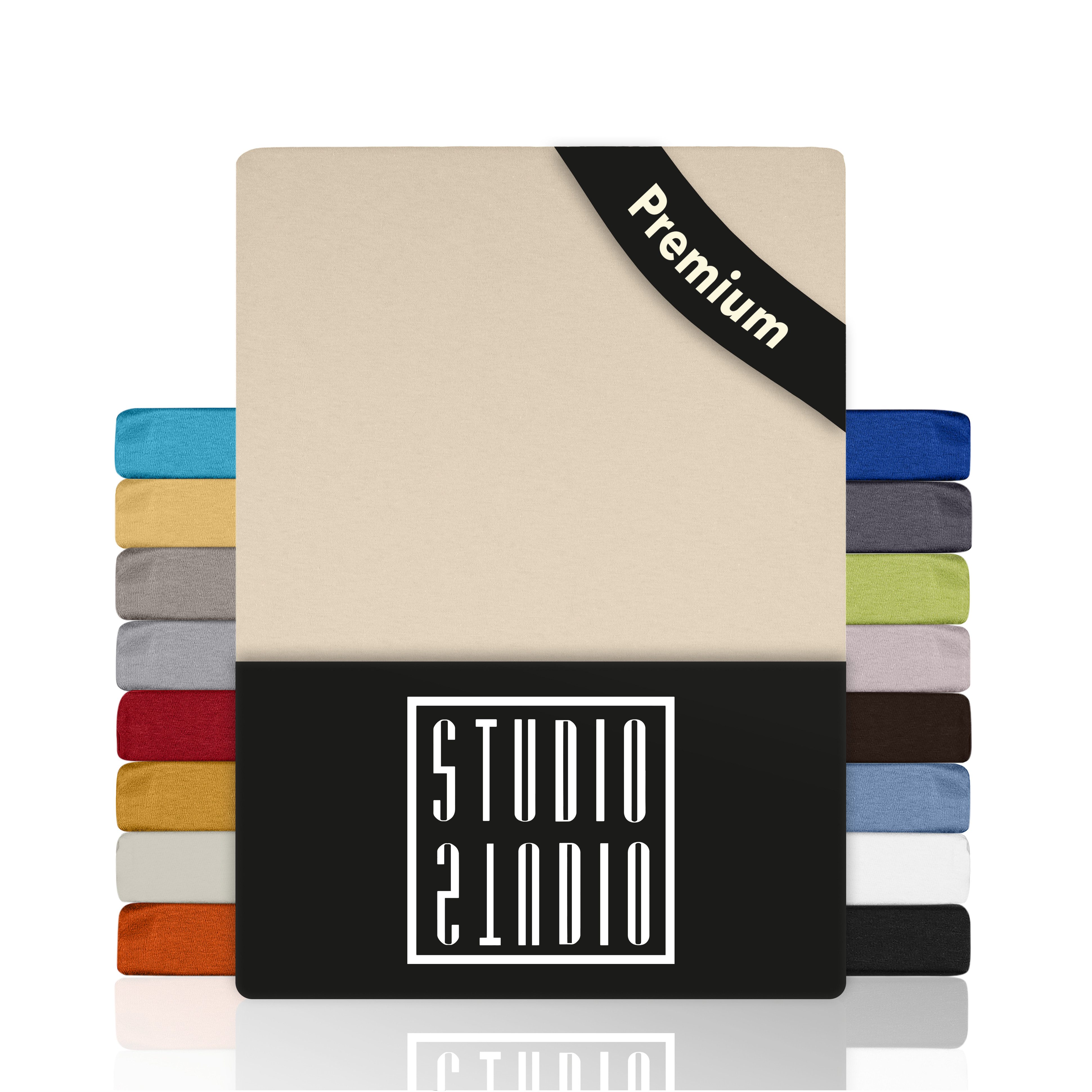 STUDIO Spannbettlaken Premium, 170 g/m², viele Größen, Jersey, Gummizug: rundum, (1 Stück), 140x200 - 160x220cm Bettlaken Spannbetttuch bis 35cm Höhe Creme
