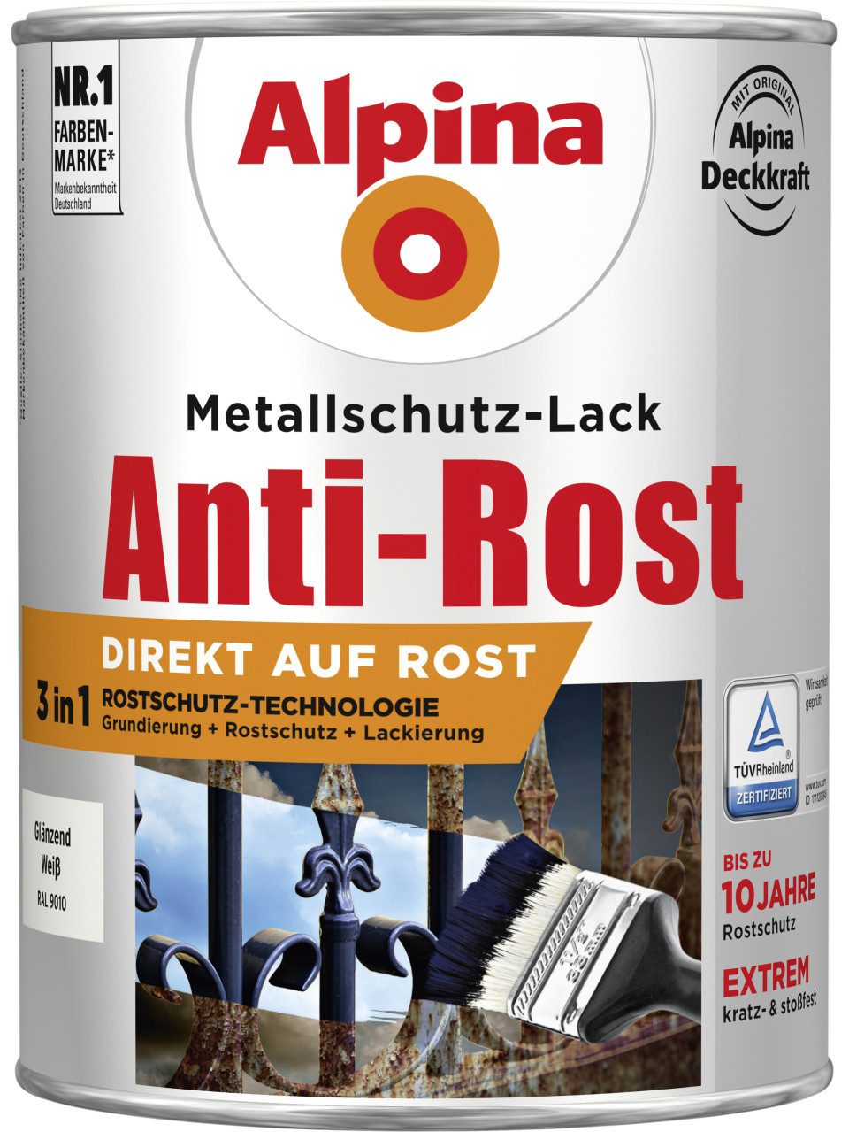 Alpina Metallschutzlack Alpina Metallschutz-Lack Anti-Rost 2,5 L weiß