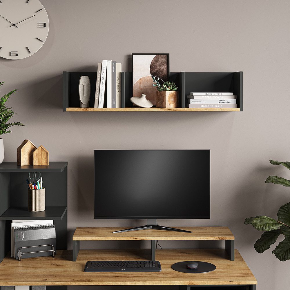 Vicco Bücherregal Tomy, Anthrazit/Goldkraft Eiche, 90 x 20 cm, 1-tlg.