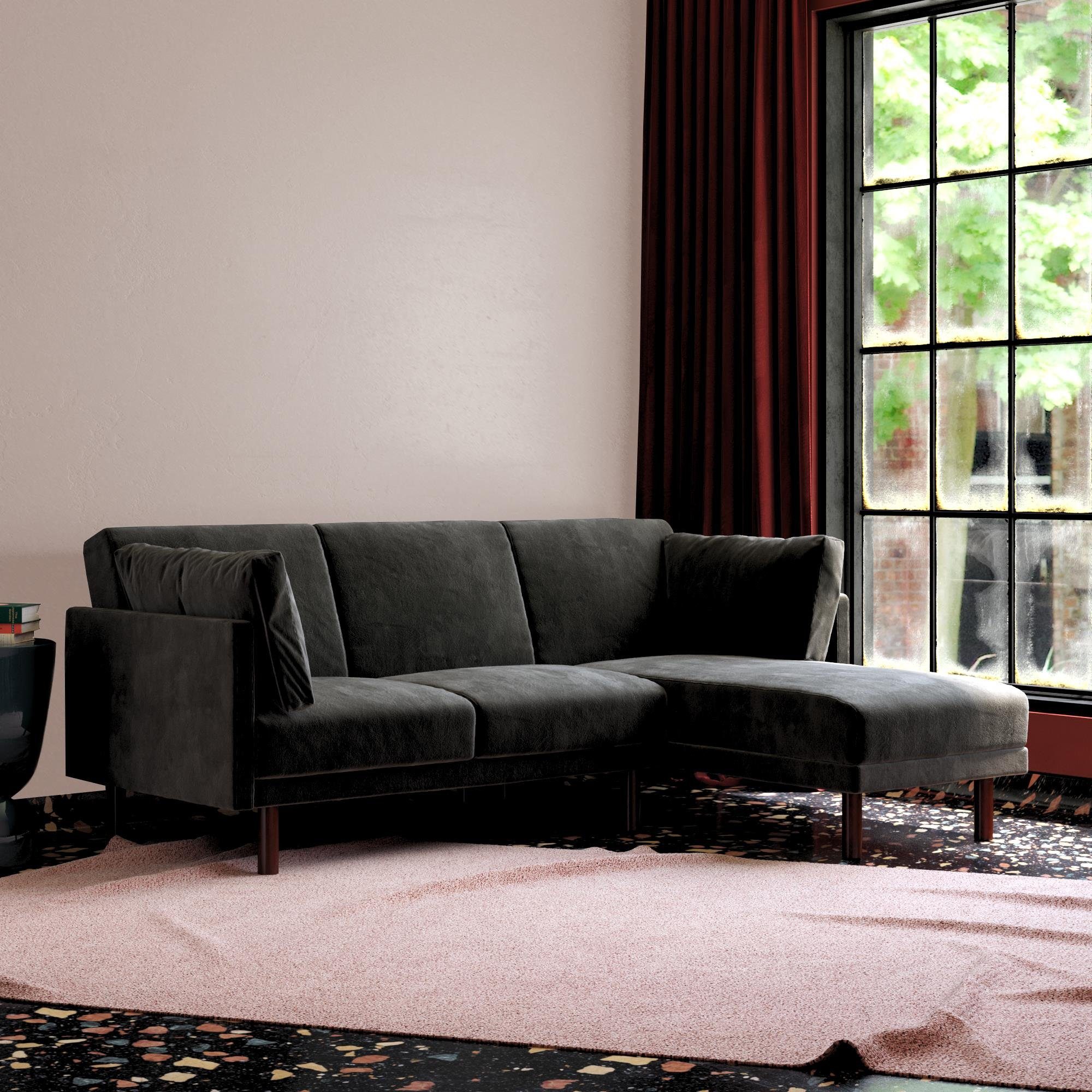 loft24 Schlafsofa Clair, 3-Sitzer Sofa mit Recamiere, Breite 205 cm, Samtoptik