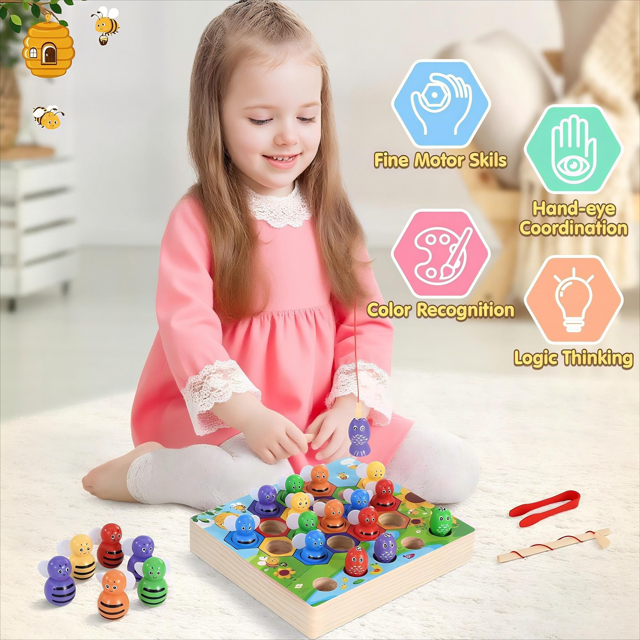 POPOLIC Spielturm-Spielzeugset Biene Holz Sortier Stapelspielzeug, (Kinders günstig online kaufen