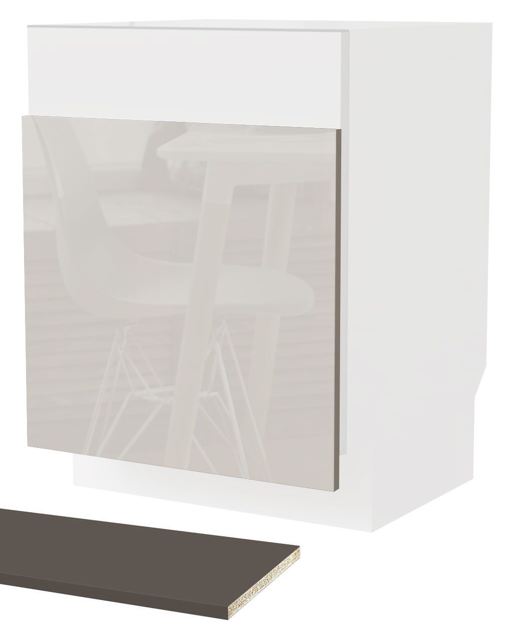 Feldmann-Wohnen Unterschrank Brerra (ZM57/60, 1 Front inklusive Sockelleiste, 60x1,9x57cm, 1-St., moderne Optik, lackierte Fronten, für teilintegrierte Geschirrspüler) lava / RAL 9001 creme Hochglanz