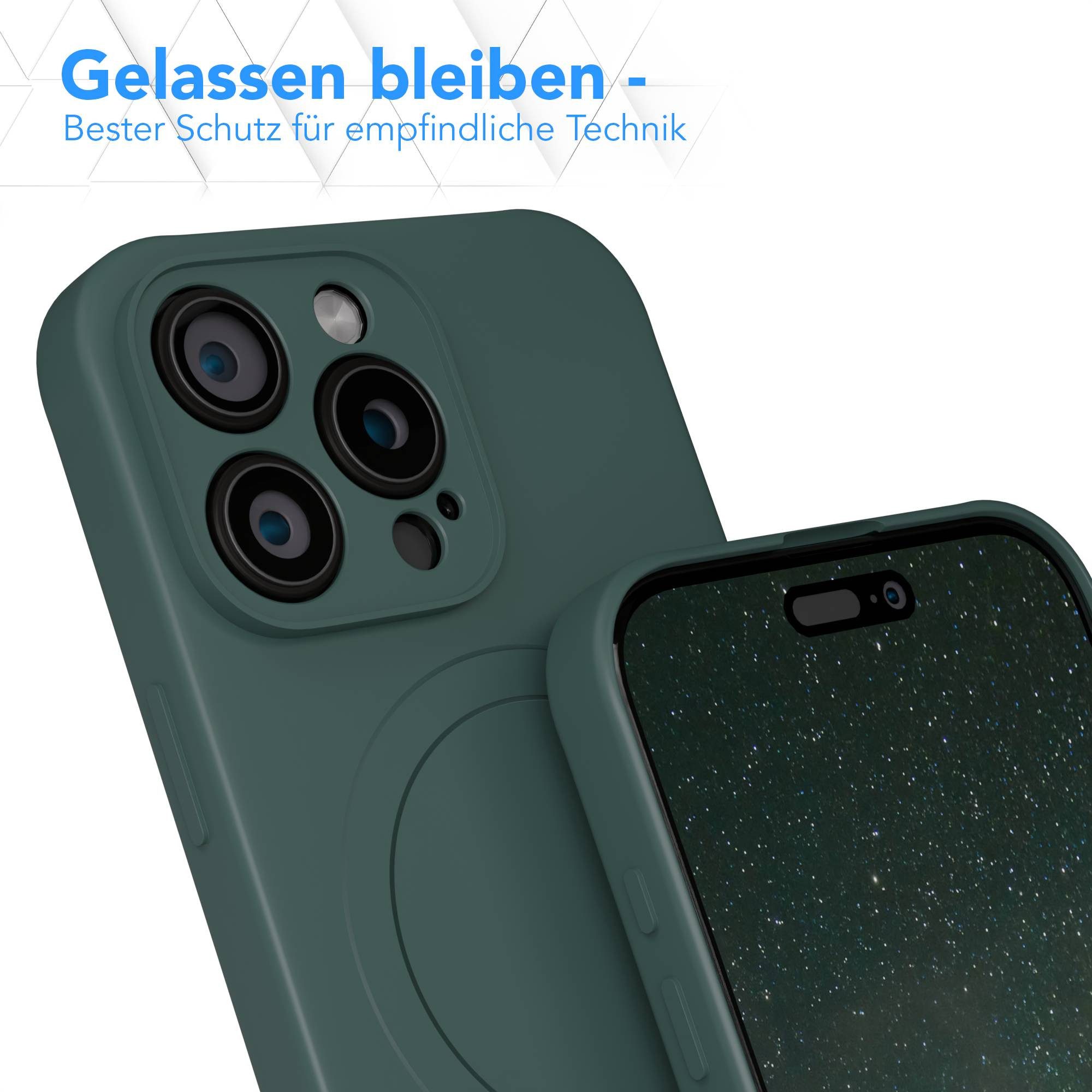 EAZY CASE Handyhülle für Apple iPhone 16 Pro Max Hülle Silikon 6,9 Zoll, MagSafe Case Silikon kratzfestes Bumper Cover Qi-Charging Dunkelgrün – Bild 4 von 5