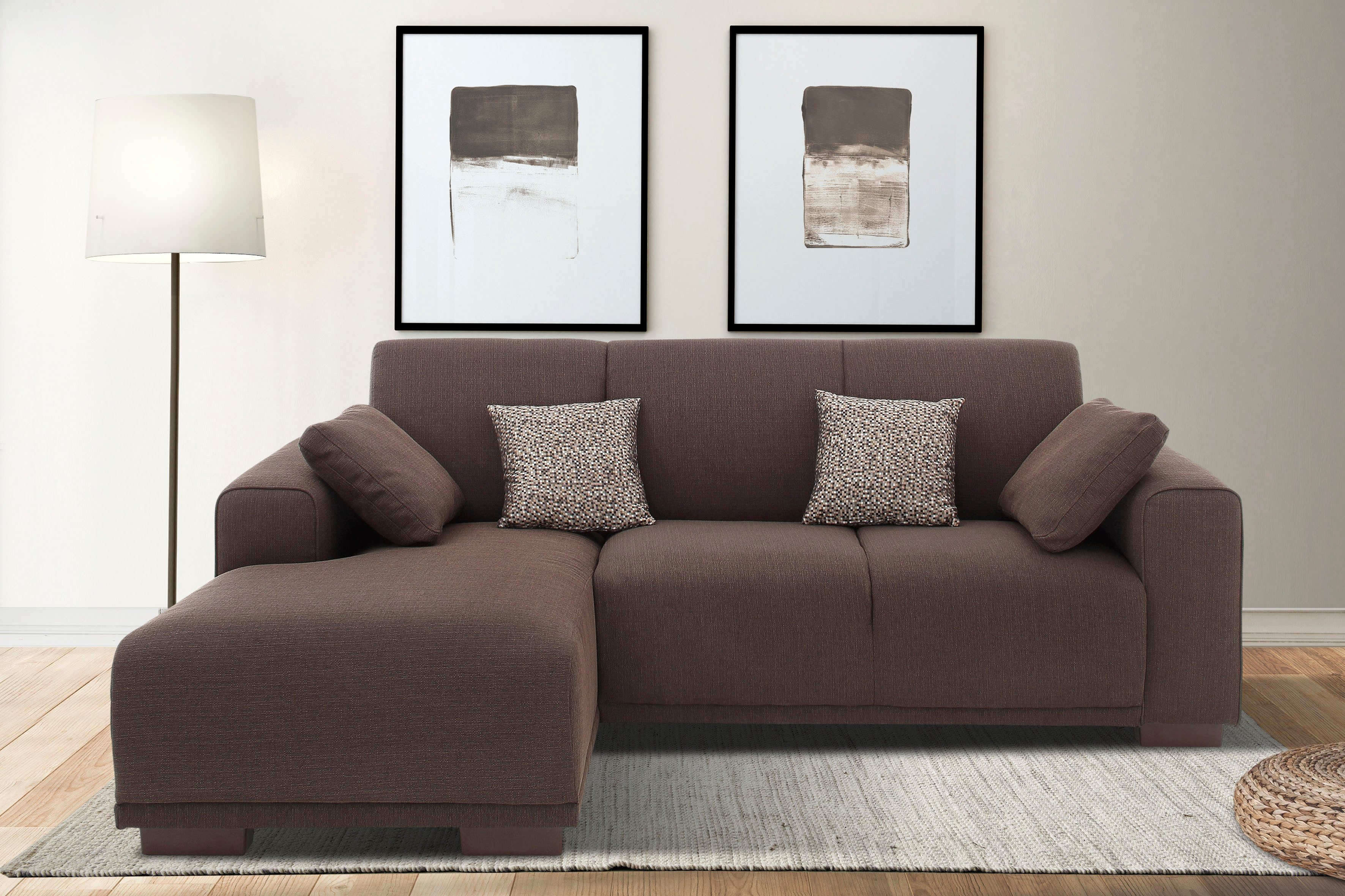 Home affaire Ecksofa BORNHOLM L-Form mit Recamiere, Maße B/T/H: 234/162/85 cm, Recamiere links oder rechts bestellbar, Wellenfederung, inkl. 2 Kissen
