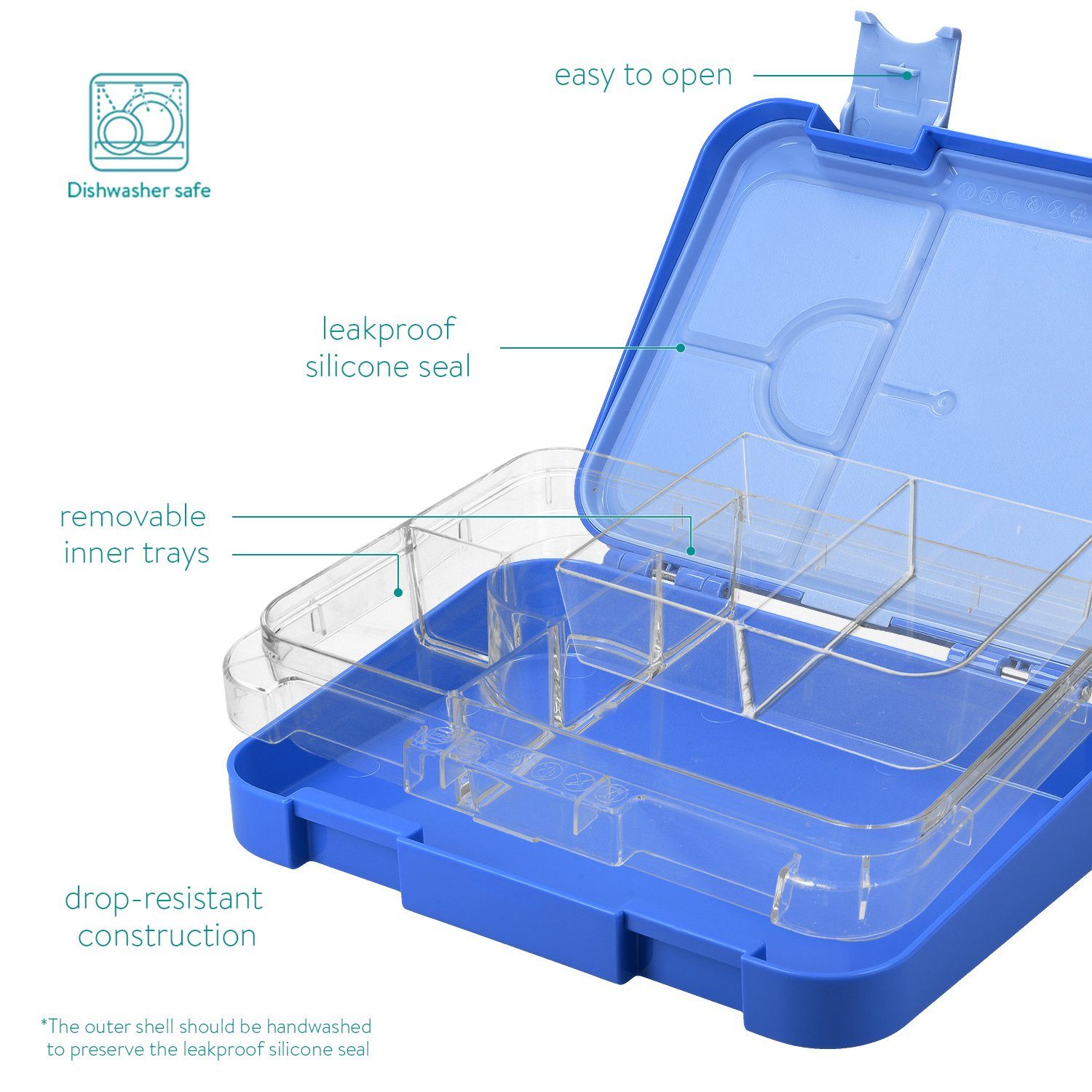 Bento Dunkelblau Lunchbox mit auslaufsicher Box - Navaris Lunch Fächern, Vesperbox Box Brotdose Kunststoff