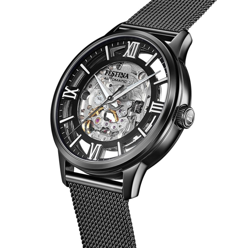 Festina Automatikuhr F20535/1, 41,5 mm – Herrenuhr mit skelettiertem Zifferblatt