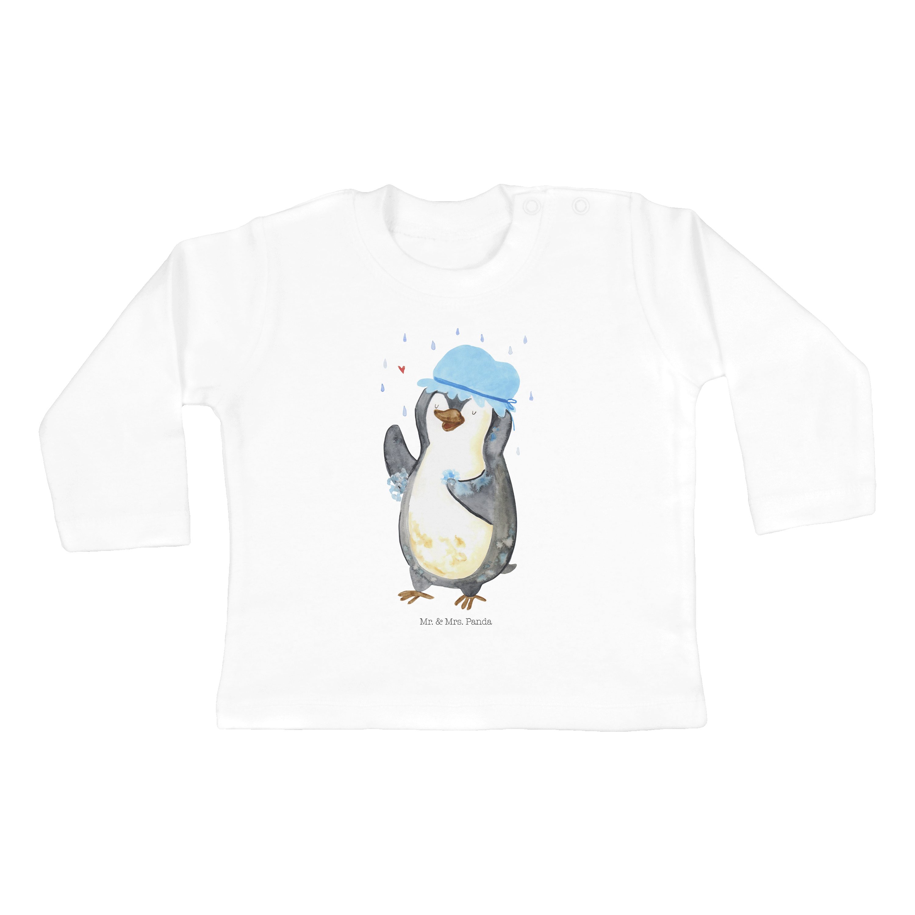 Mr. & Mrs. Panda Strampler Pinguin duscht - Weiß - Geschenk, Bio, Mädchen, singen, Jungen, Langa (1-tlg)