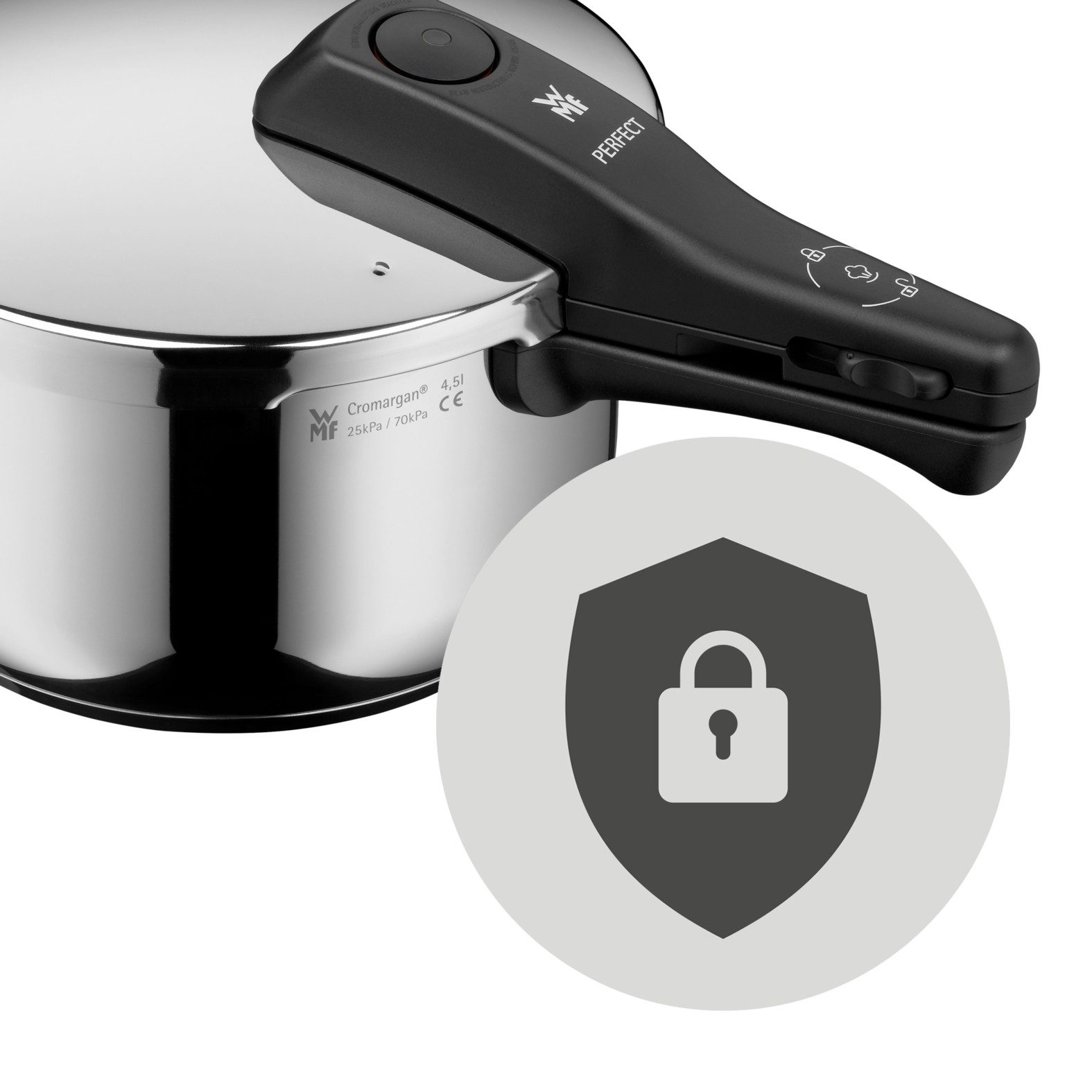 WMF Schnellkochtopf Perfect One Pot, Dampfkochtopf Induktion 4,5l + 3l, großes Kochsignal, Cromargan® Edelstahl Rostfrei 18/10 (Set, 2-tlg., 1x Schnellkochtopf 4,5 I mit Deckel und 1x Schnellbratpfanne 3,0 l), Abnehmbarer Deckelgriff, für alle Herdarten geeignet, 2 Kochstufen