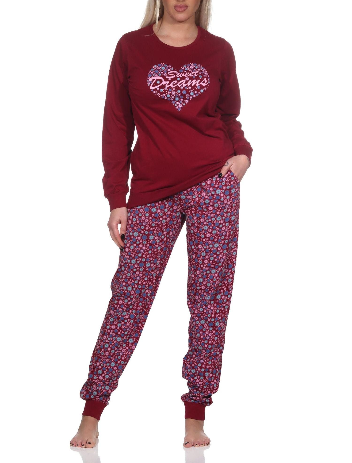 Normann Pyjama Damen Schlafanzug langarm mit Bündchen in Sterne Optik – Bild 2 von 5