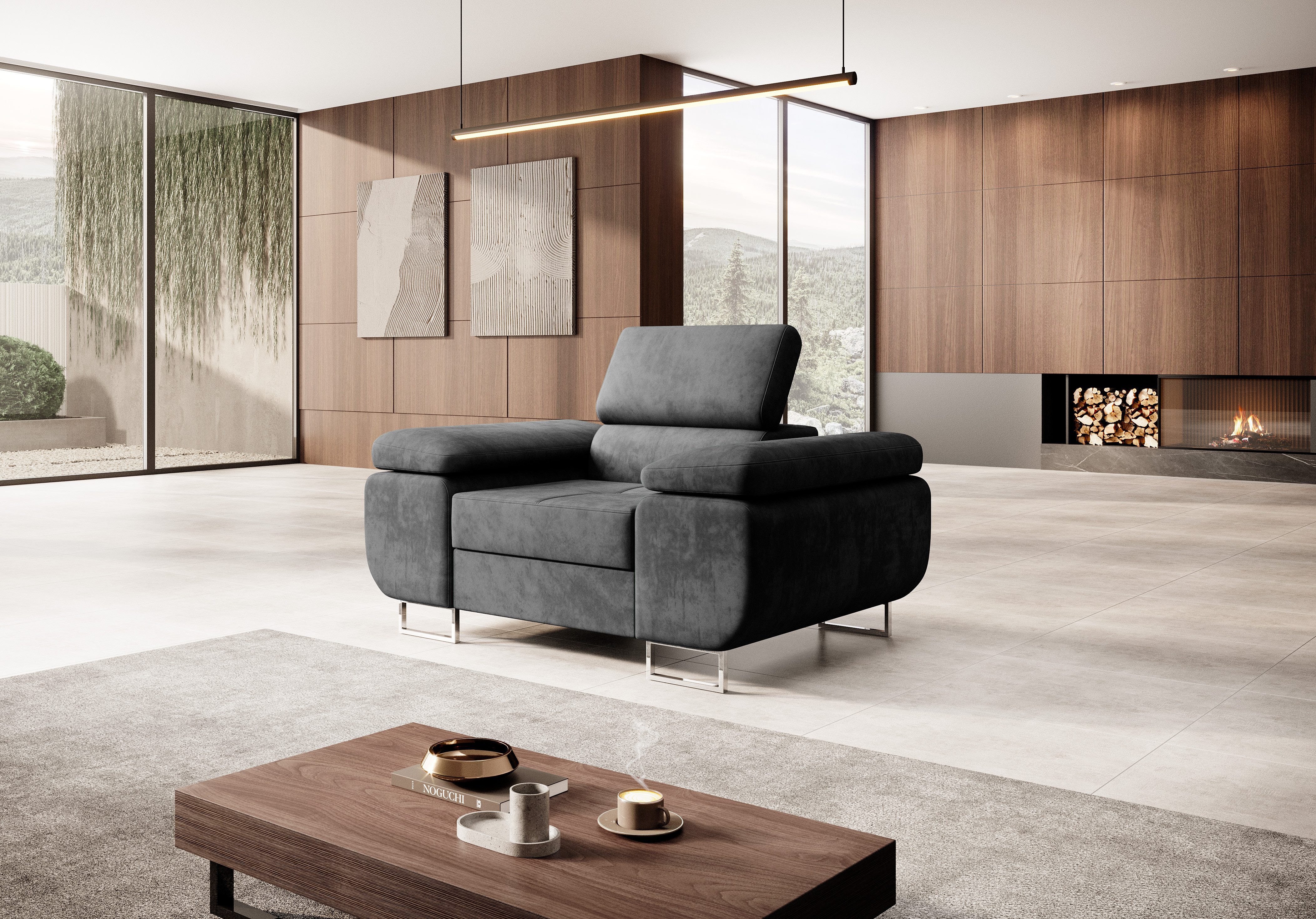 M-Punkt24 Big-Sofa Miami, mit verstellbaren Kopfstützen, Anthrazit, Grau, m günstig online kaufen