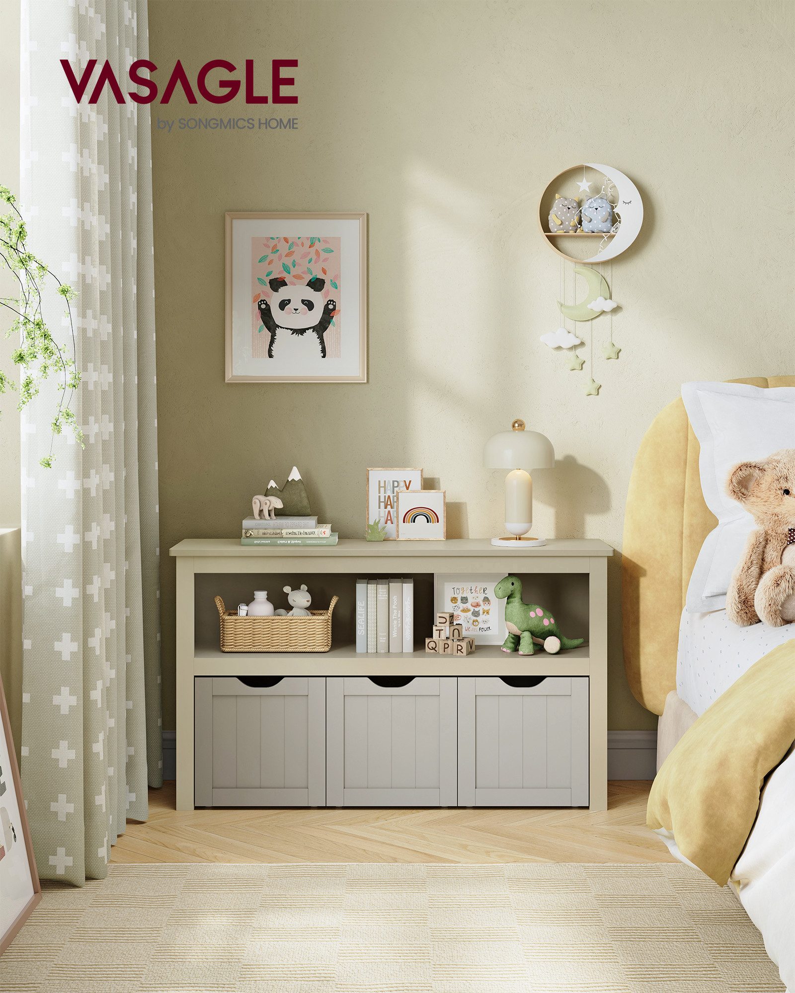 VASAGLE Kinderregal Spielzeugaufbewahrung, Bücherregal Kinder, Spielzeugregal, mit Rollen, 30 x 102 x 60 cm