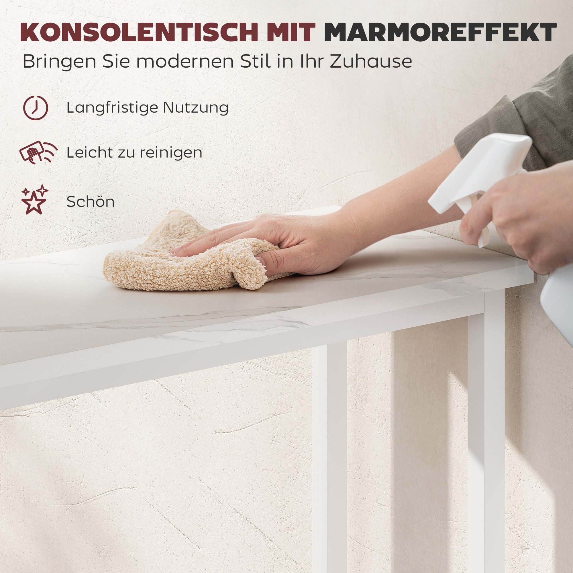 HOMCOM Konsolentisch Sofatisch Ausstellungstisch verstellbar Fußpads Kippschutz (Beistelltisch, 1-St., Flurtisch), für Kleinen Raum, Eingang, Flur, Wohnzimmer 7 – Bild 4 von 5