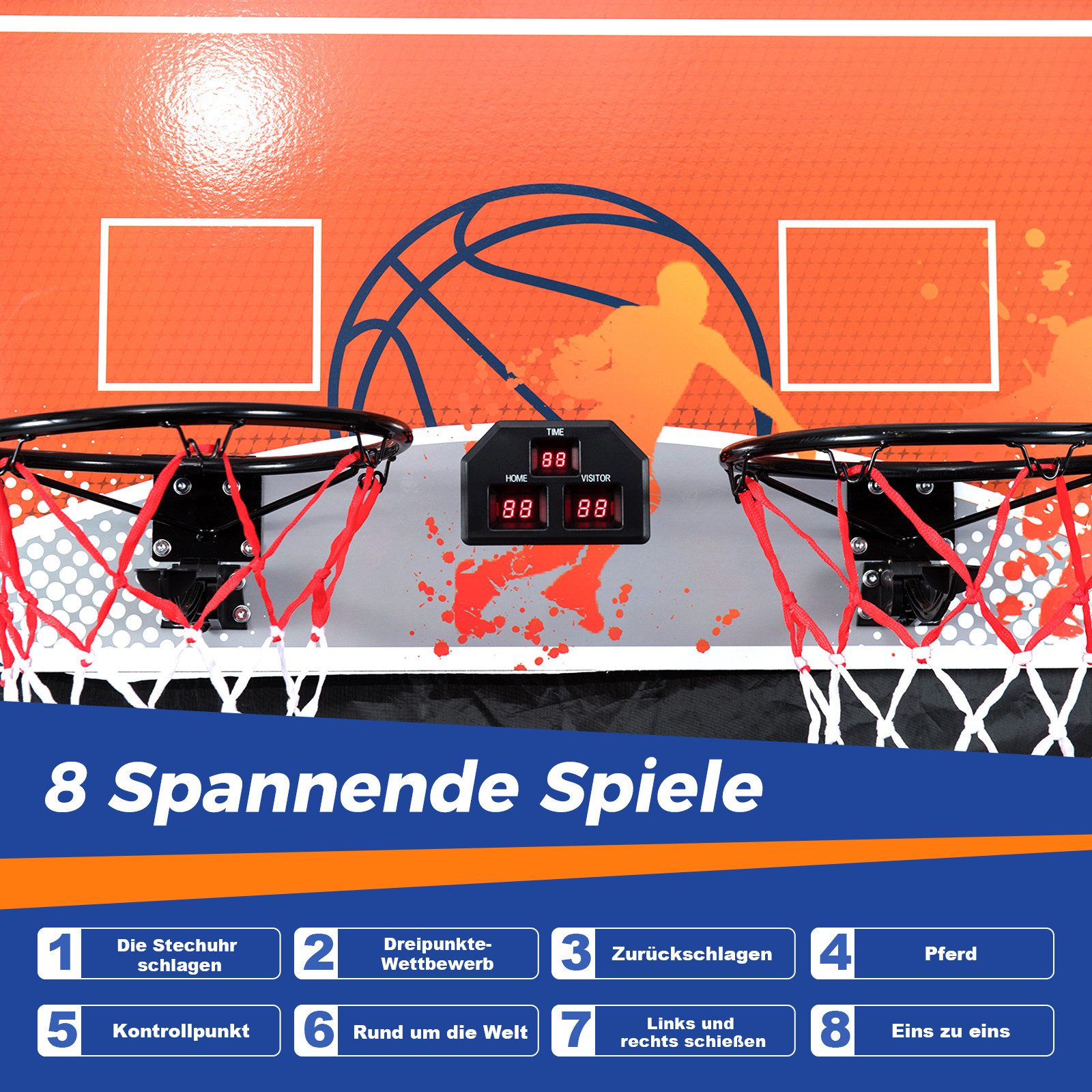 COSTWAY Basketballständer, Faltbares Arcade Basketball mit 8 Spielmodi