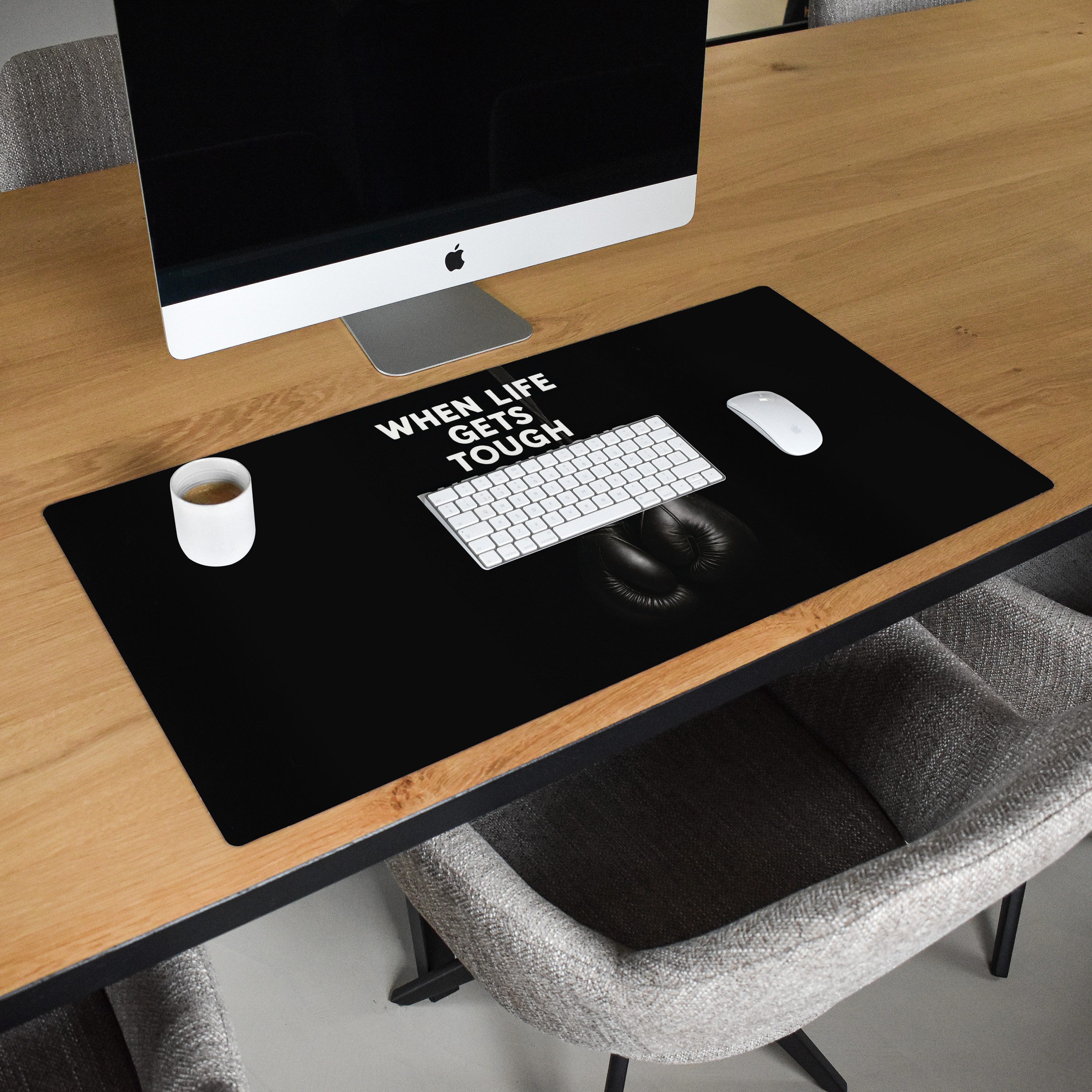 MuchoWow Gaming Mauspad Text - Boxhandschuhe - Weiß (1-St), Gaming Mauspad XXL, Schreibtischunterlage, Mousepad, Deko, 90x45 cm