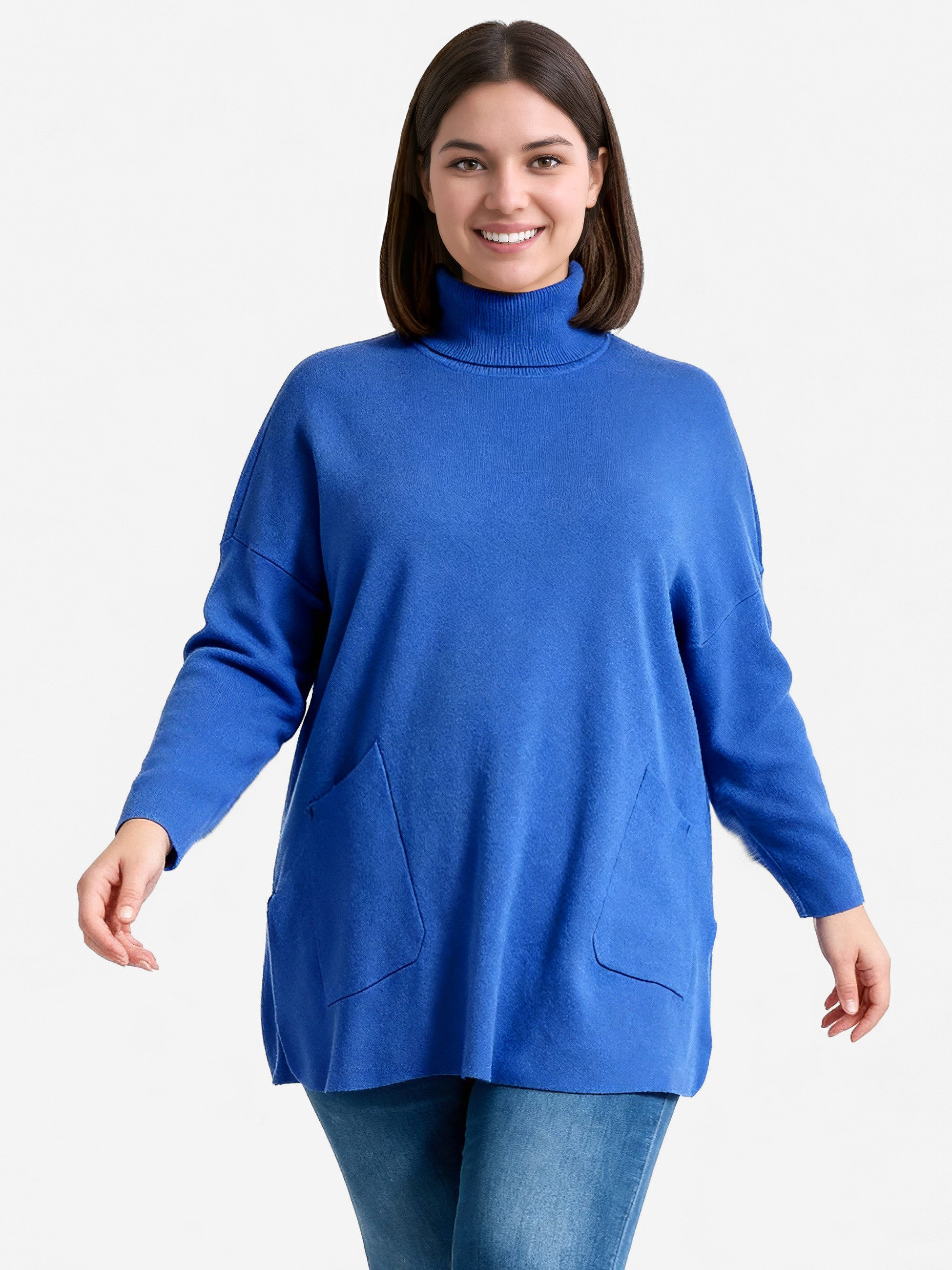 PEKIVESSA Longpullover Stricktunika mit Rollkragen Zwei aufgesetzte Taschen