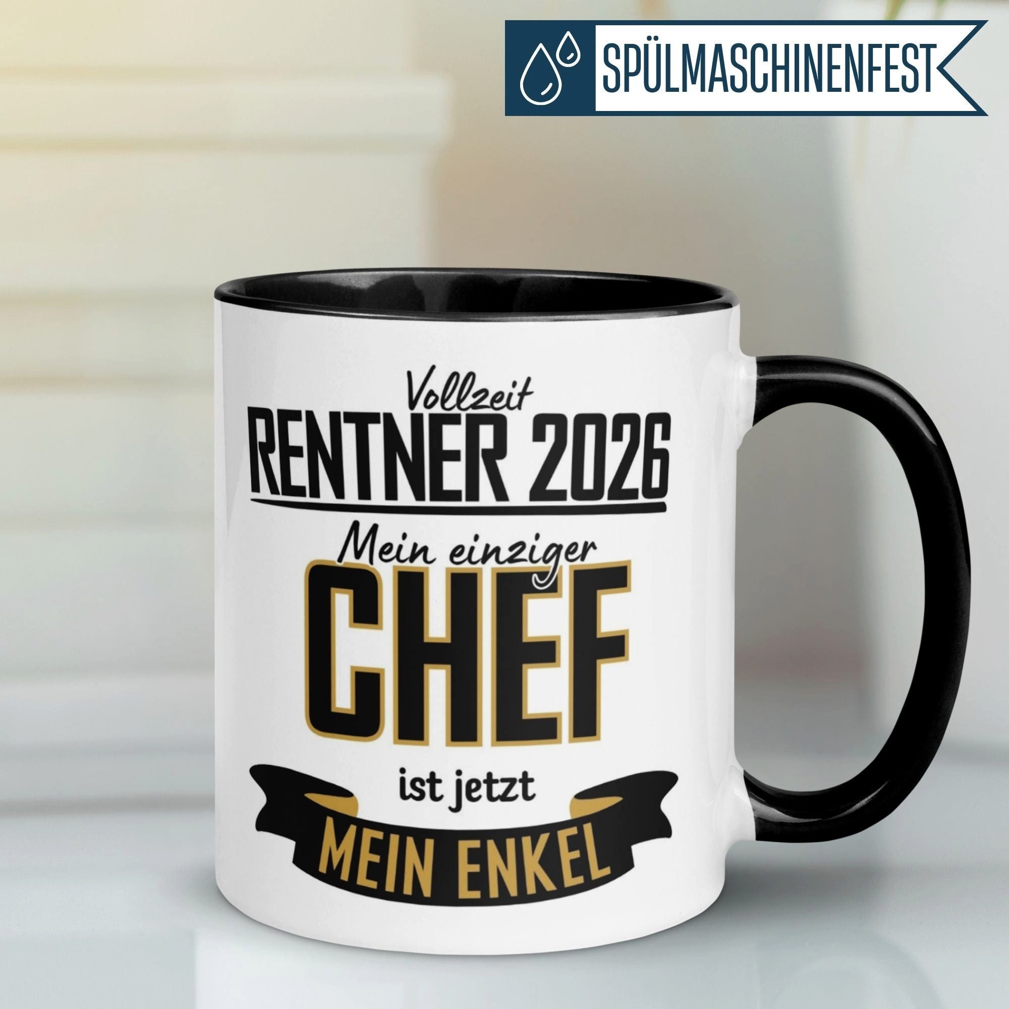Momentals Tasse Rentner 2026 – „Einziger Chef ist mein Enkel“ – Geschenk Rentenbeginn, Gratis Versand · Links-&Rechtshänder · Spülmaschinenfest