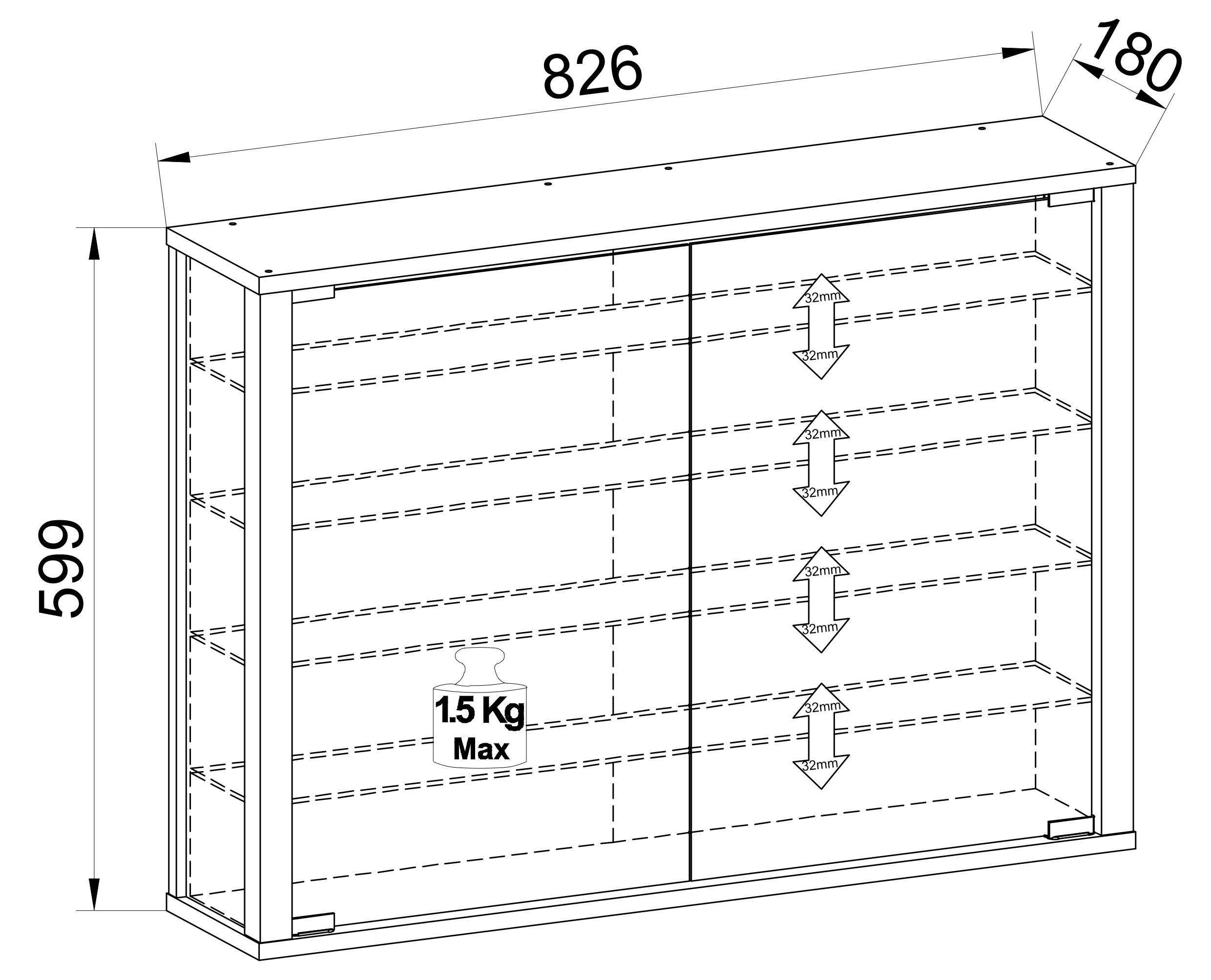 VCM Hängevitrine Vitrosa B. 83 x T. 18 x H. 60 cm Präsentation und Aufbewahrung von Sammlerstücken, Wohnzimmer oder Büro – Bild 4 von 4