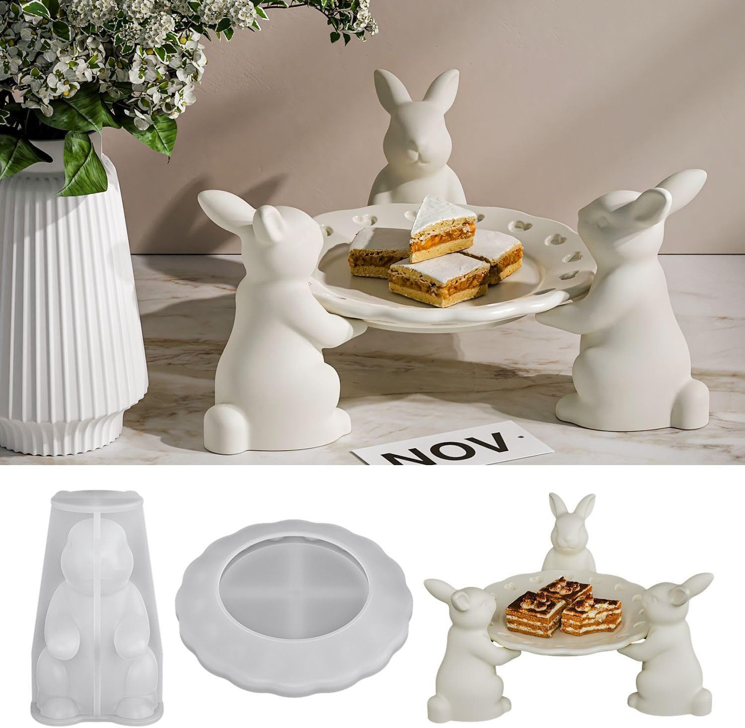 FOUORTUNATE-BEE Silikonform Silikonform Osterhase im 2er Set für Kuchen & Desserts, (2-tlg), Osterhasen Silikonform 2er Set für stimmungsvolle Osterdeko