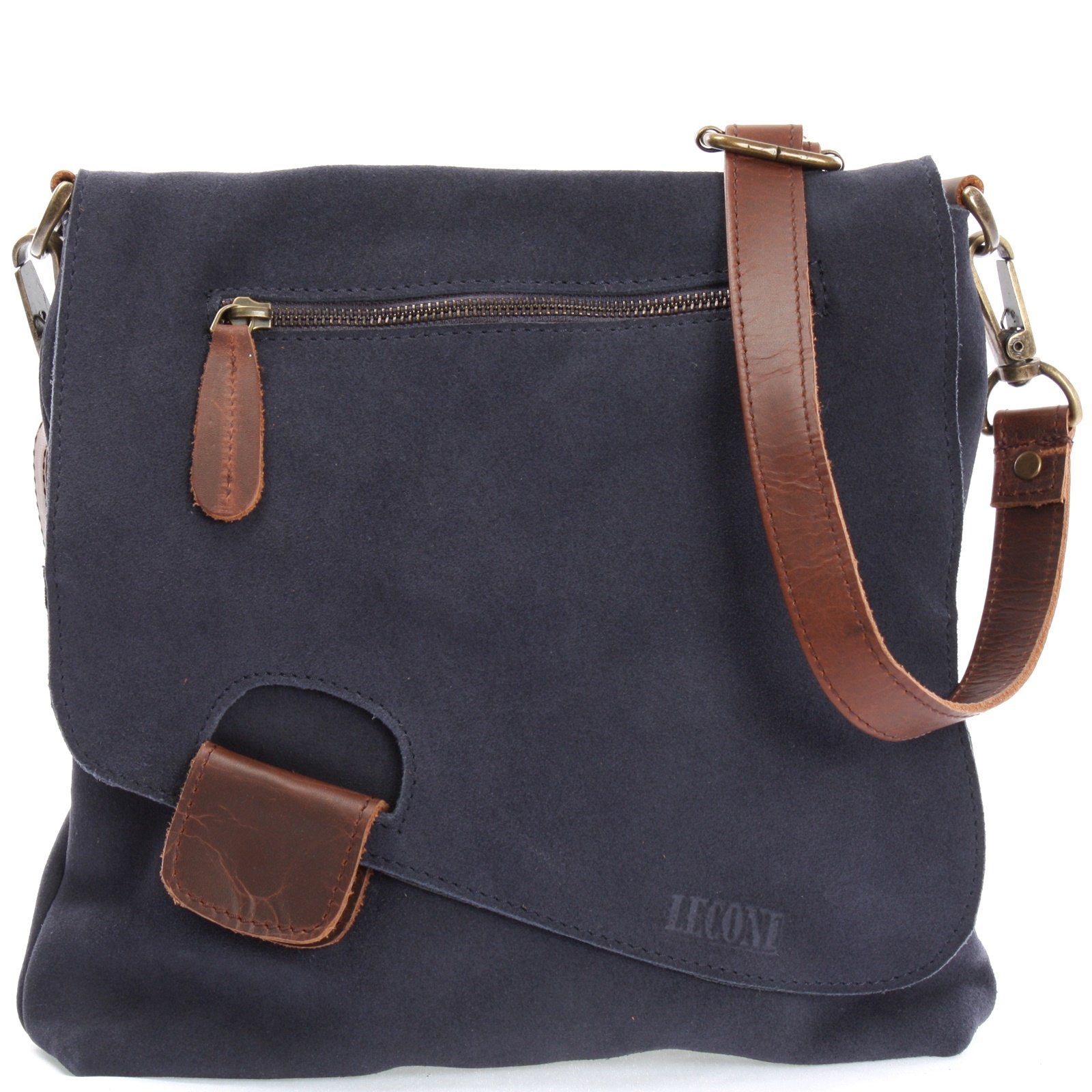 LECONI Damen Wildleder Handtasche LE3027 Schultertasche Ledertasche indigo Umhängetasche