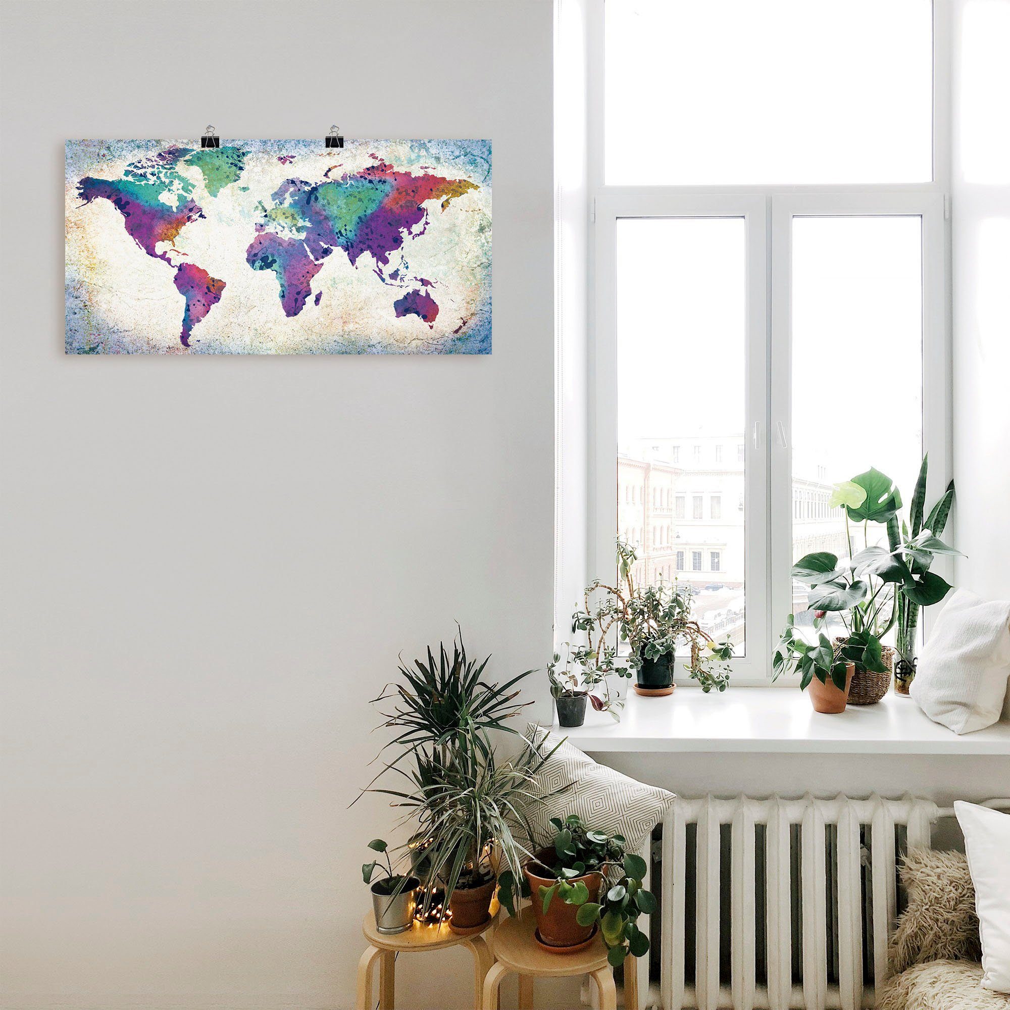 Wandaufkleber bunte Wandbild Alubild, Poster Weltkarten (1 Leinwandbild, St), Weltkarte, versch. Größen & Artland Land- als oder in