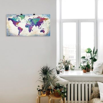 Artland Wandbild bunte Weltkarte, Land- & Weltkarten (1 St), als Alubild, Outdoorbild, Leinwandbild, Poster, Wandaufkleber